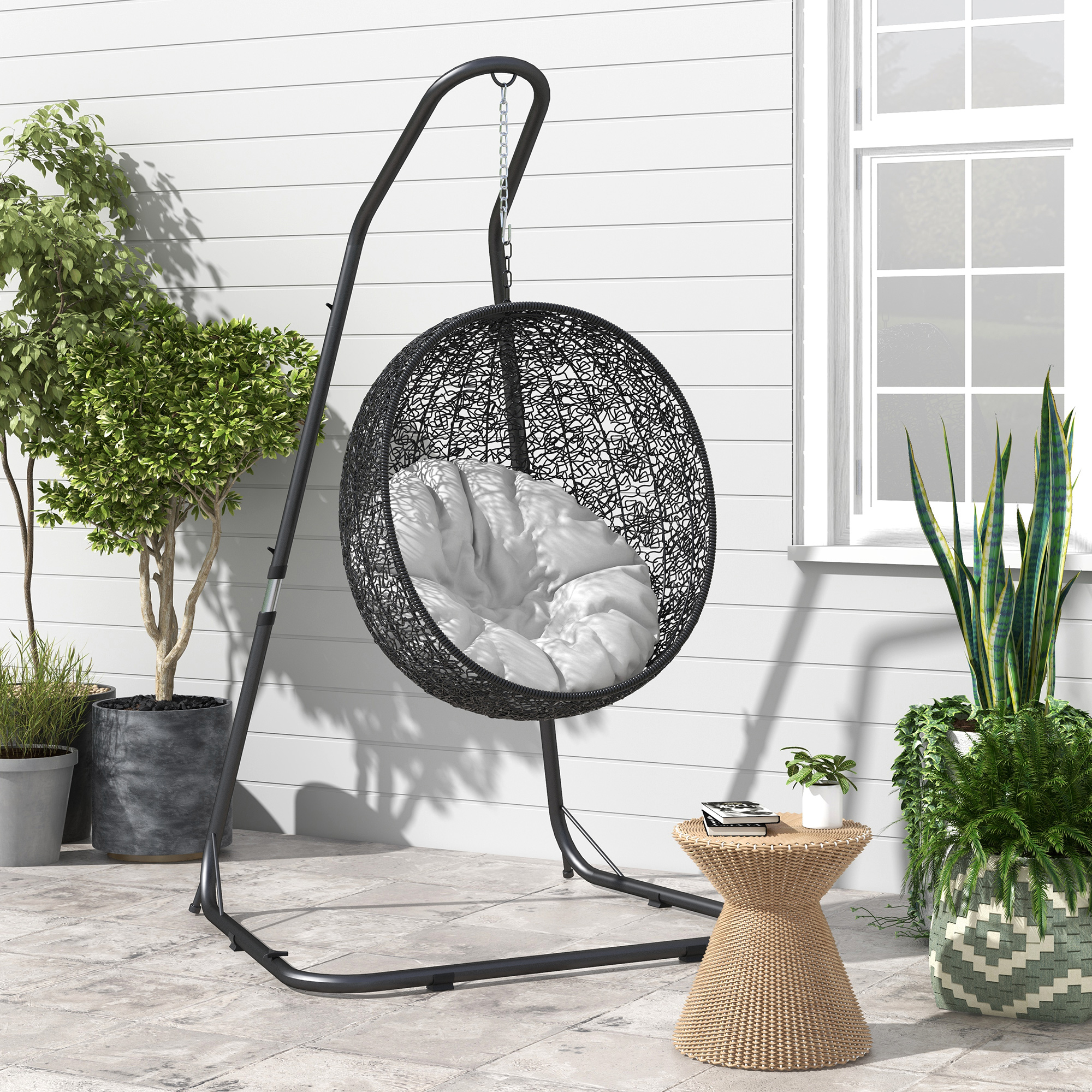 Hängesesselständer Gestell für Hängesessel Hängesesselhalterung, 133 cm x 116 cm x 195/230 cm, Schwarz