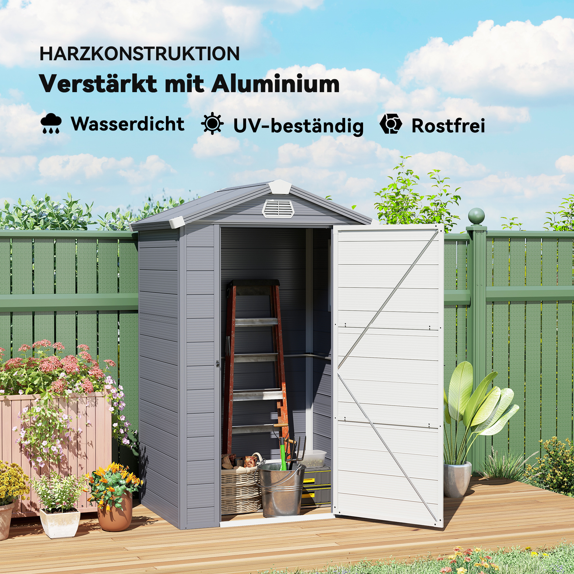 Gerätehaus, 1,1m², Gartenhaus mit Satteldach, 133 x 102 x 180/208 cm