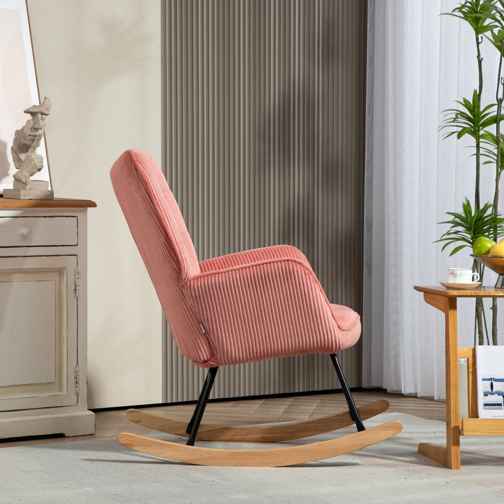 Schaukelstuhl, Relaxsessel, Schaukelsessel, belastbar bis 120 kg, Polyester, 98 x 71 x 101 cm, Rosa