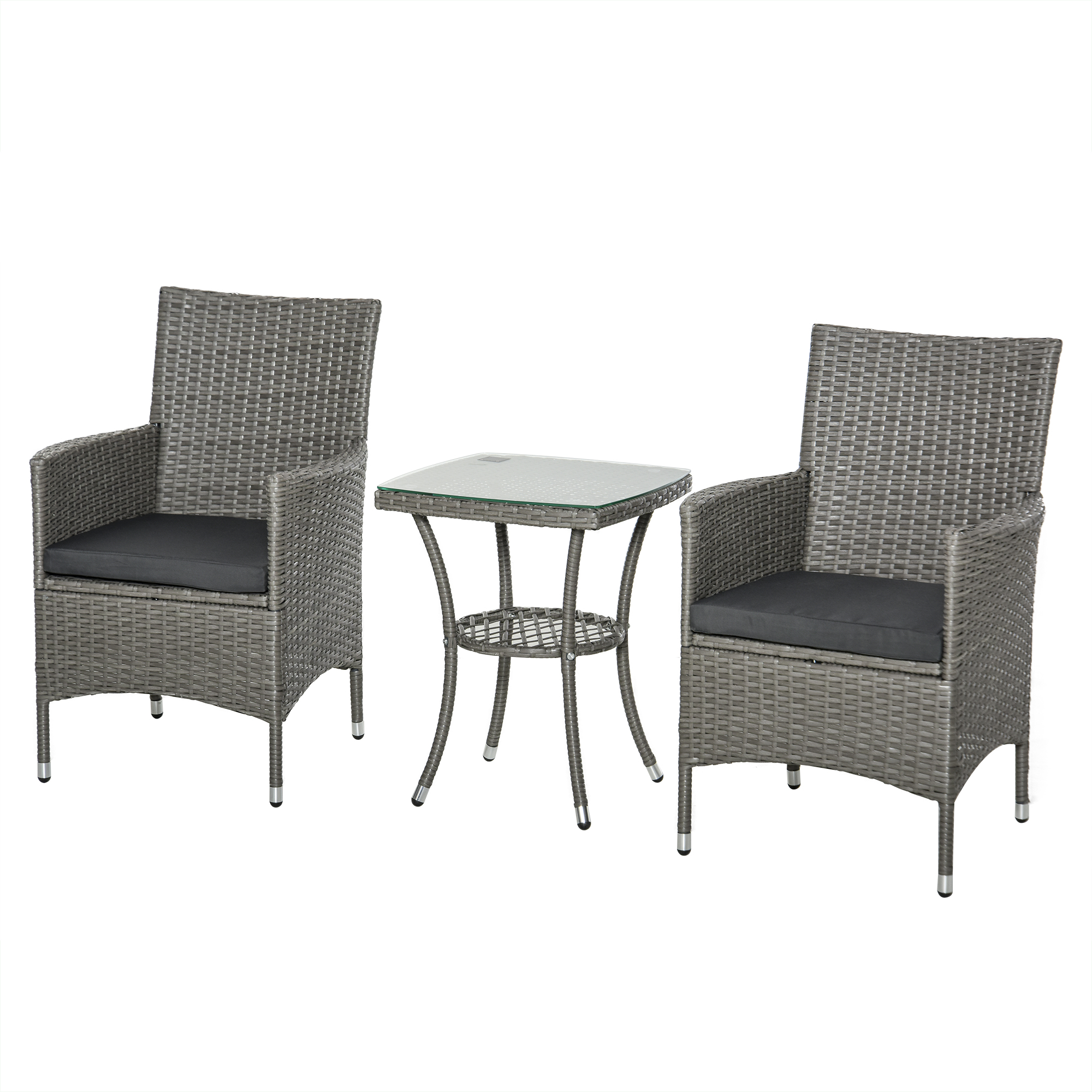 Polyrattan Gartenmöbel Set, Outdoor Lounge Balkonmöbel für 2 Personen, 3-teilig Sitzgruppe, 2 Stühle, Tisch Sitzkissen, Gartenlounge für Garten, Terrasse, Balkon, Grau Polyrattan Gartenmöbel Set, Outdoor Lounge Balkonmöbel für 2 Personen, 3-teilig Sitzgruppe, 2 Stühle, Tisch Sitzkissen, Gartenlounge für Garten, Terrasse, Balkon, Grau
