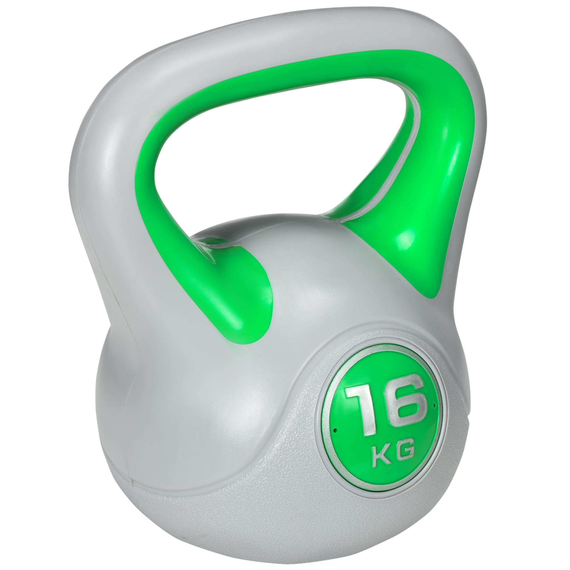 Kugelhantel, Kettlebell, 16 kg, flache Unterseite, großer Griff, Gewichtkugel, Grün, 27 x 17 x 31 cm