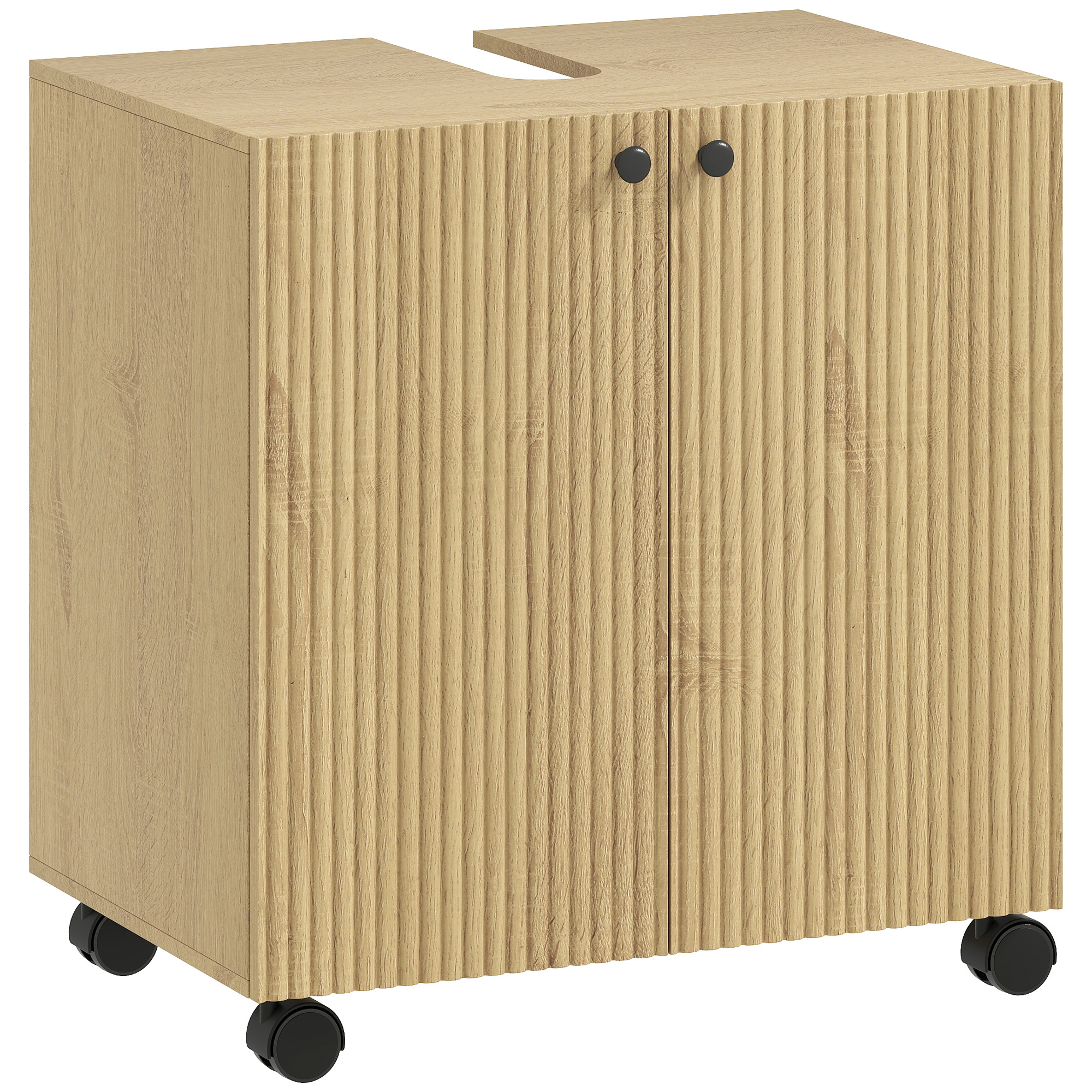 Waschbecken-Unterschrank für Badezimmer, 3-stufiges Regal, Räder, Holz