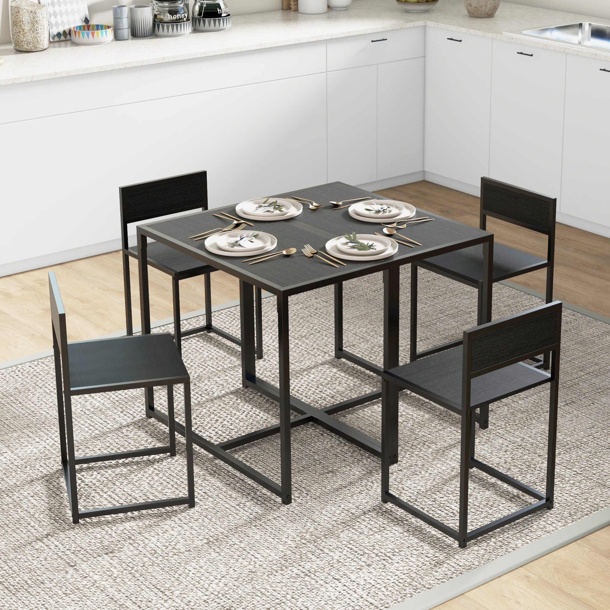 3-teiliges Bartisch-Set Hochtisch-Set 3-teilig, 2 Stühle, 1 Tisch, 90 cm x 47 cm x 76 cm, Schwarz