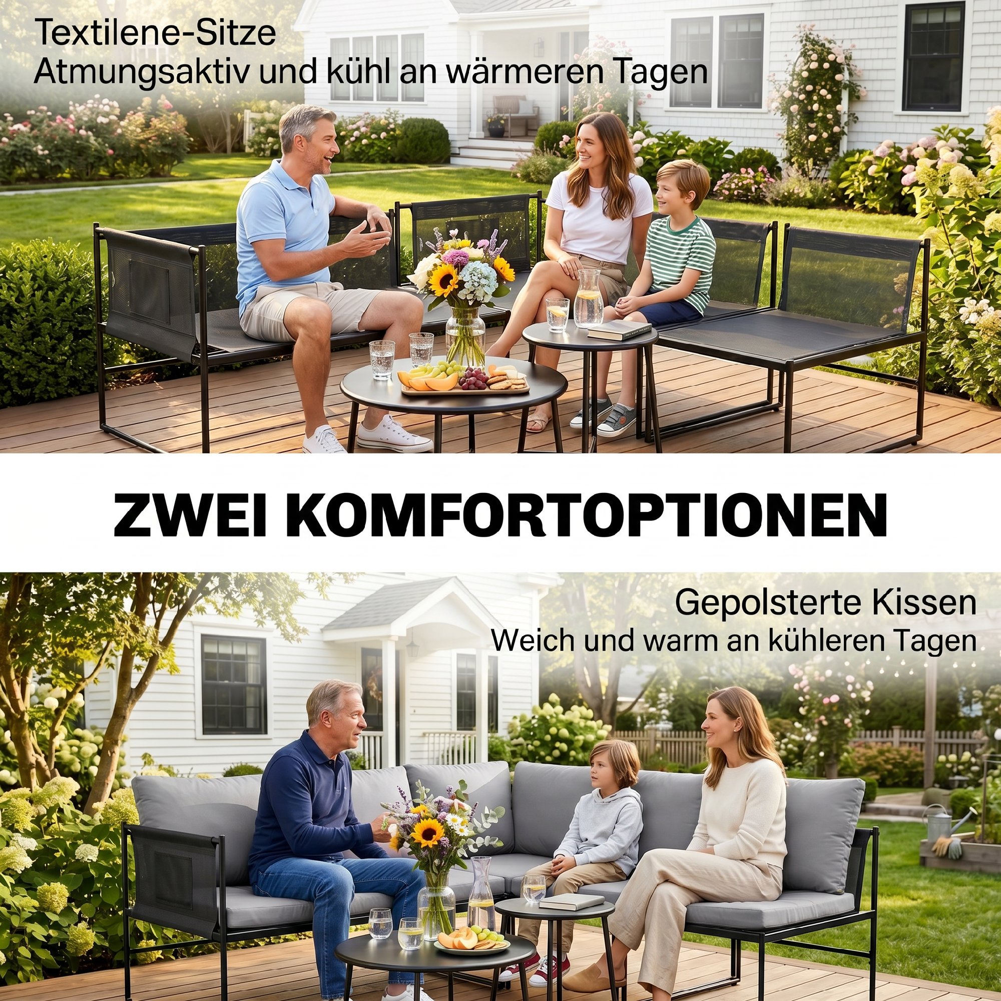 Lounge Gartenmöbel Set 4-5 Personen Gartenlounge Set mit 2 Sitzer Gartensofa Couchtisch Stuhl dick waschbar Kissen