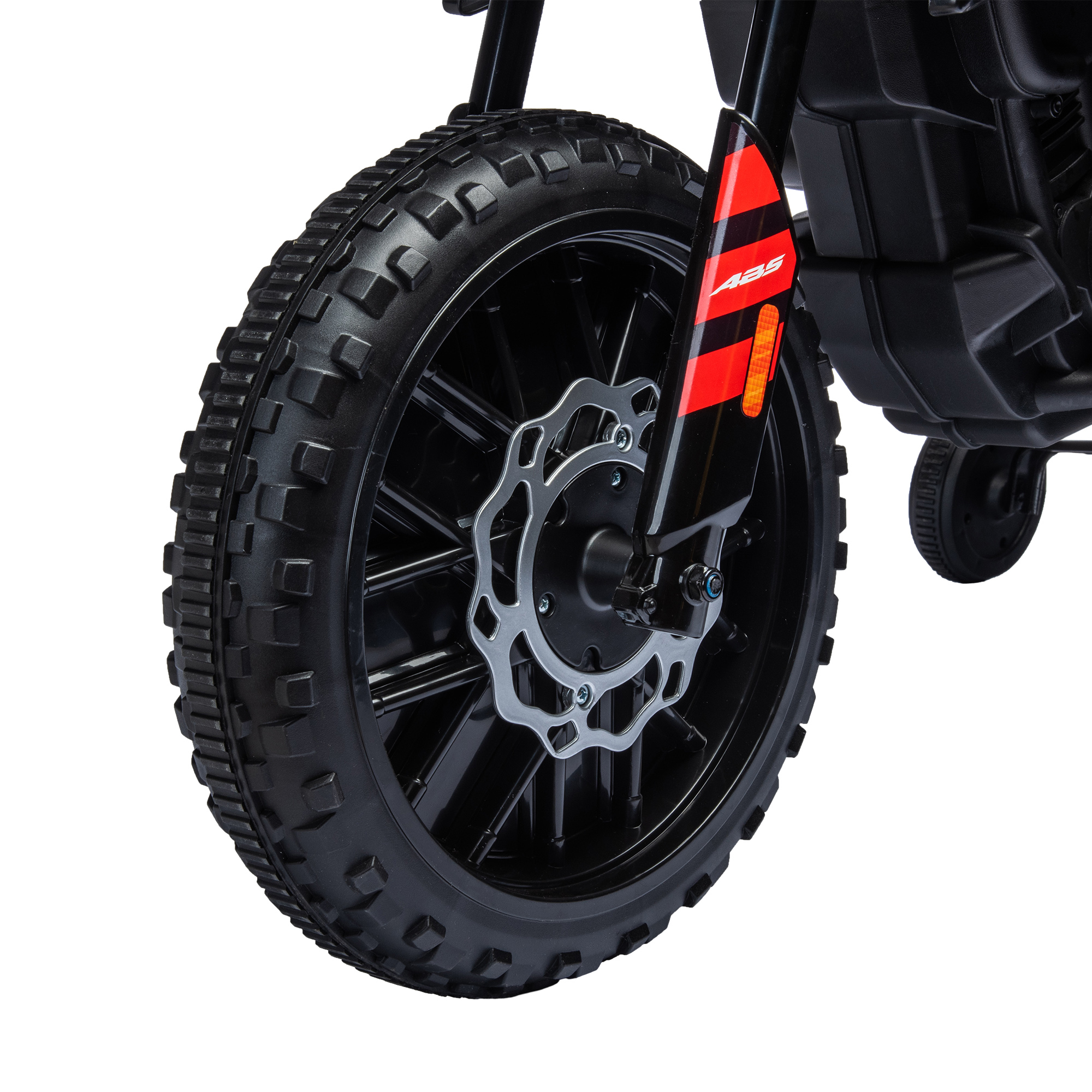 Elektro Motorrad Kinder 12 V Elektromotorrad mit 2 Motoren Stützrädern, Stoßdämpfer 13 Zoll Räder Musik, USB