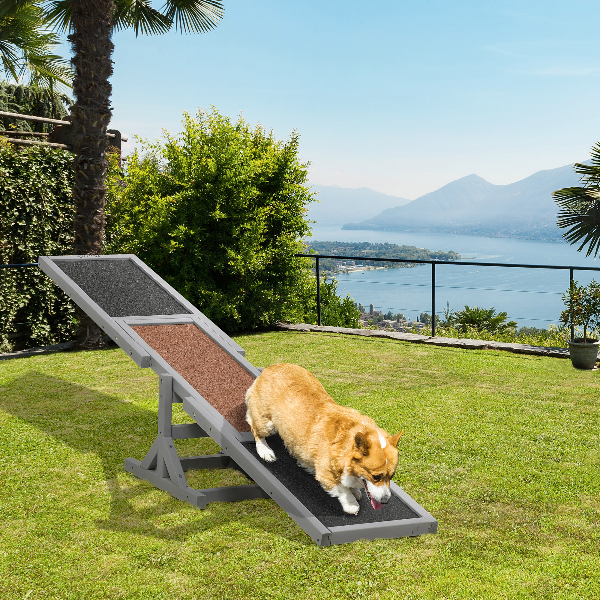 Hundewippe Aqulity-Wippe Hundesportwippe, 180 x 30 x 30 cm, Grau + Braun