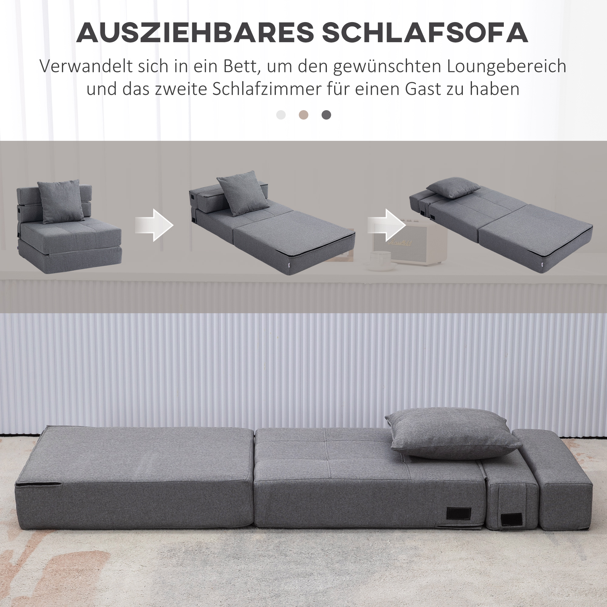 Schlafsessel Relaxsessel Gästebett, abnehmbarer Bezug, 70 cm x 70 cm x 61 cm, Dunkelgrau