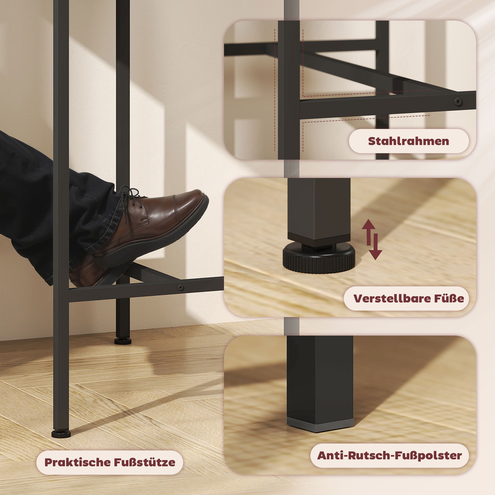 Bartisch Set Bartisch mit Barhocker-Set Esstisch mit 2 Stühlen mit Rutschfestem Fußpolster Naturholz