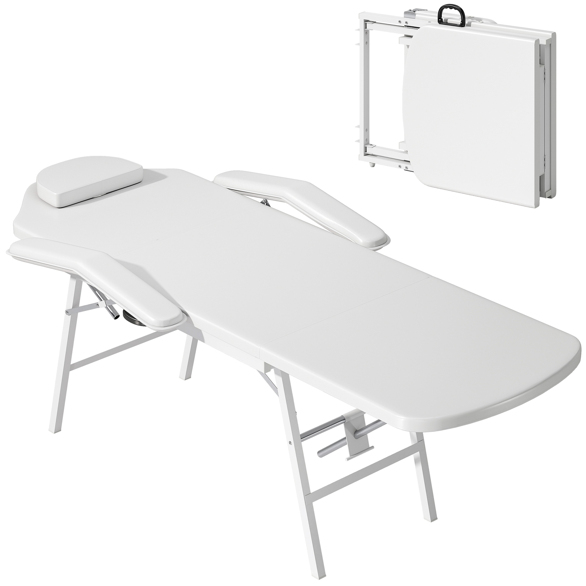Tragbarer Massagetisch, Klappbare Massageliege mit Kunstleder-Bezug, Schaumstoff-Polsterung, Stahlrahmen, Weiß Tragbarer Massagetisch, Klappbare Massageliege mit Kunstleder-Bezug, Schaumstoff-Polsterung, Stahlrahmen, Weiß