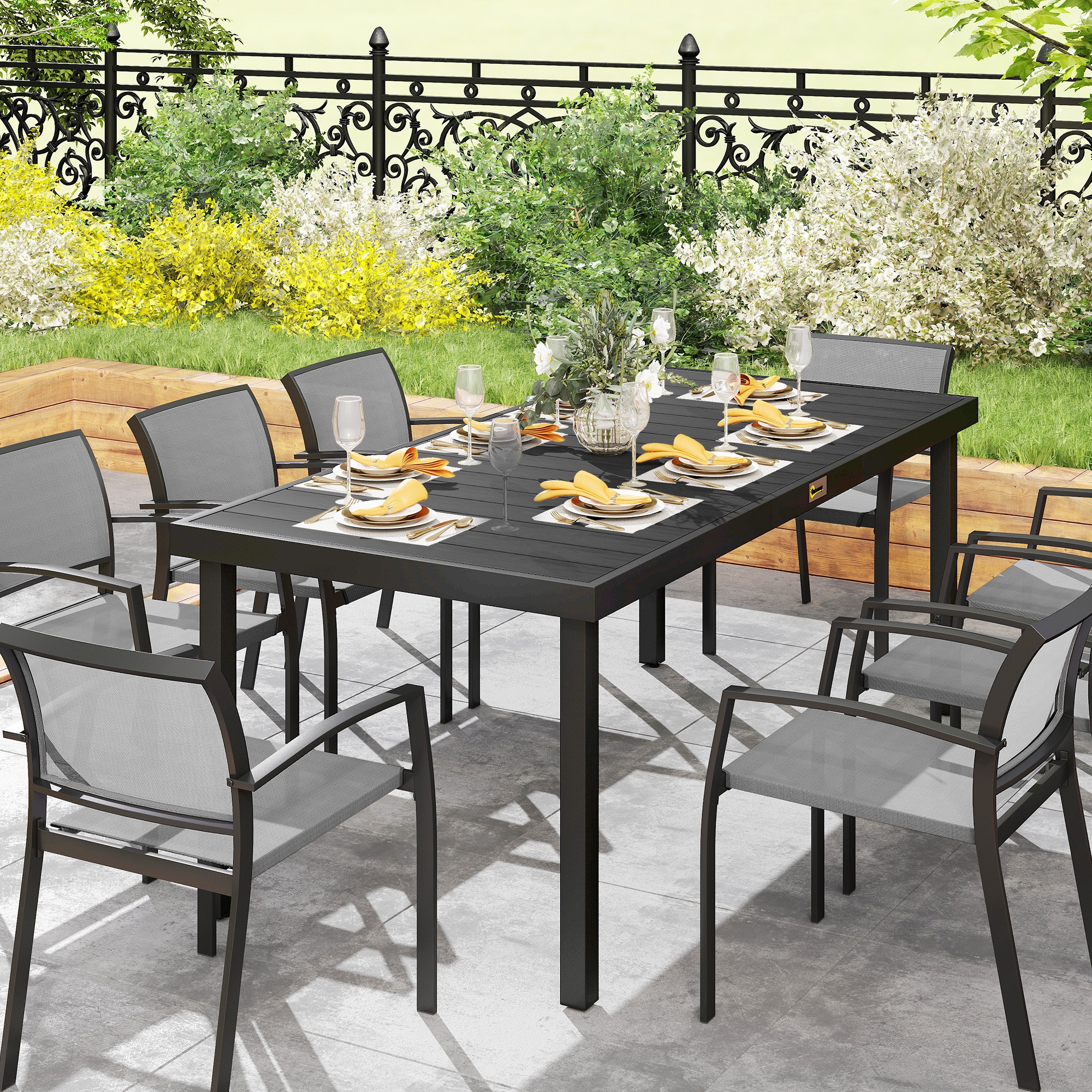 Gartentisch Outdoor-Tisch Outdoor-Loungetisch, wetterbeständig, 190 x 90 x 74 cm, Schwarz