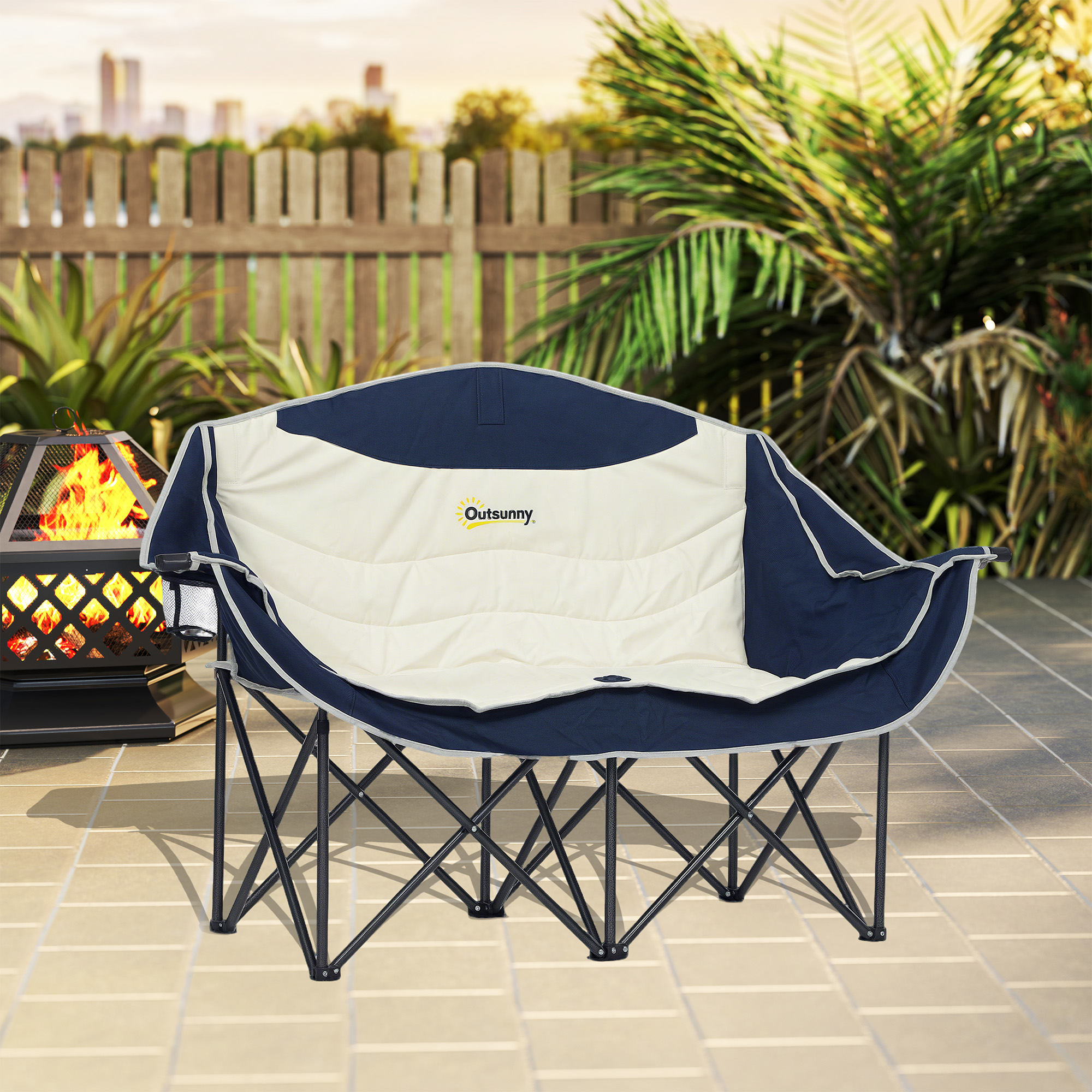 Faltstuhl faltbar 2 Sitzer Campingstuhl mit Getränkehalter Tragetasche bis 250kg belastbar Blau