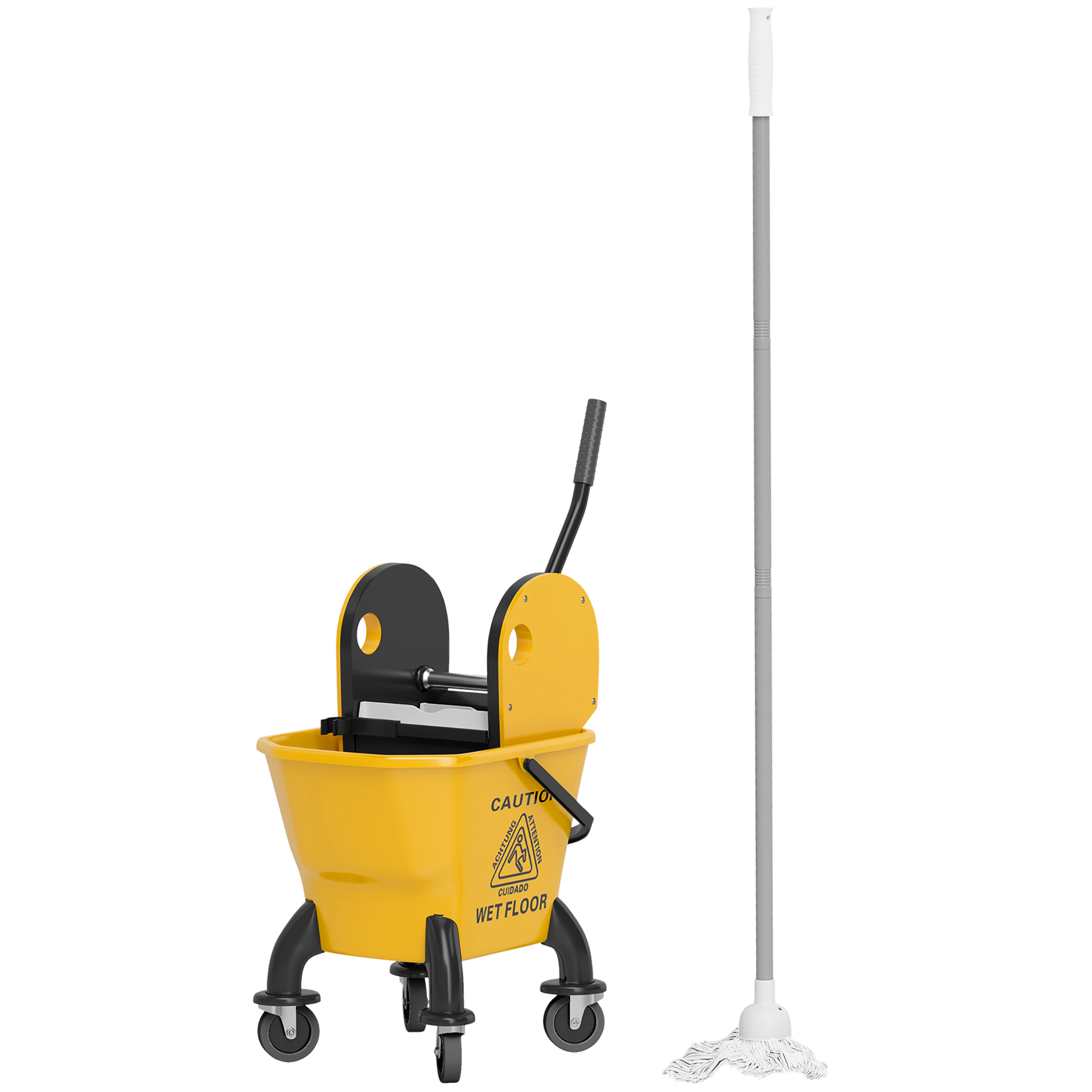 Rollbarer Mopp-Eimer, Wischeimer mit Auswringer und Mopp, 26 Liter, Gelb Rollbarer Mopp-Eimer, Wischeimer mit Auswringer und Mopp, 26 Liter, Gelb