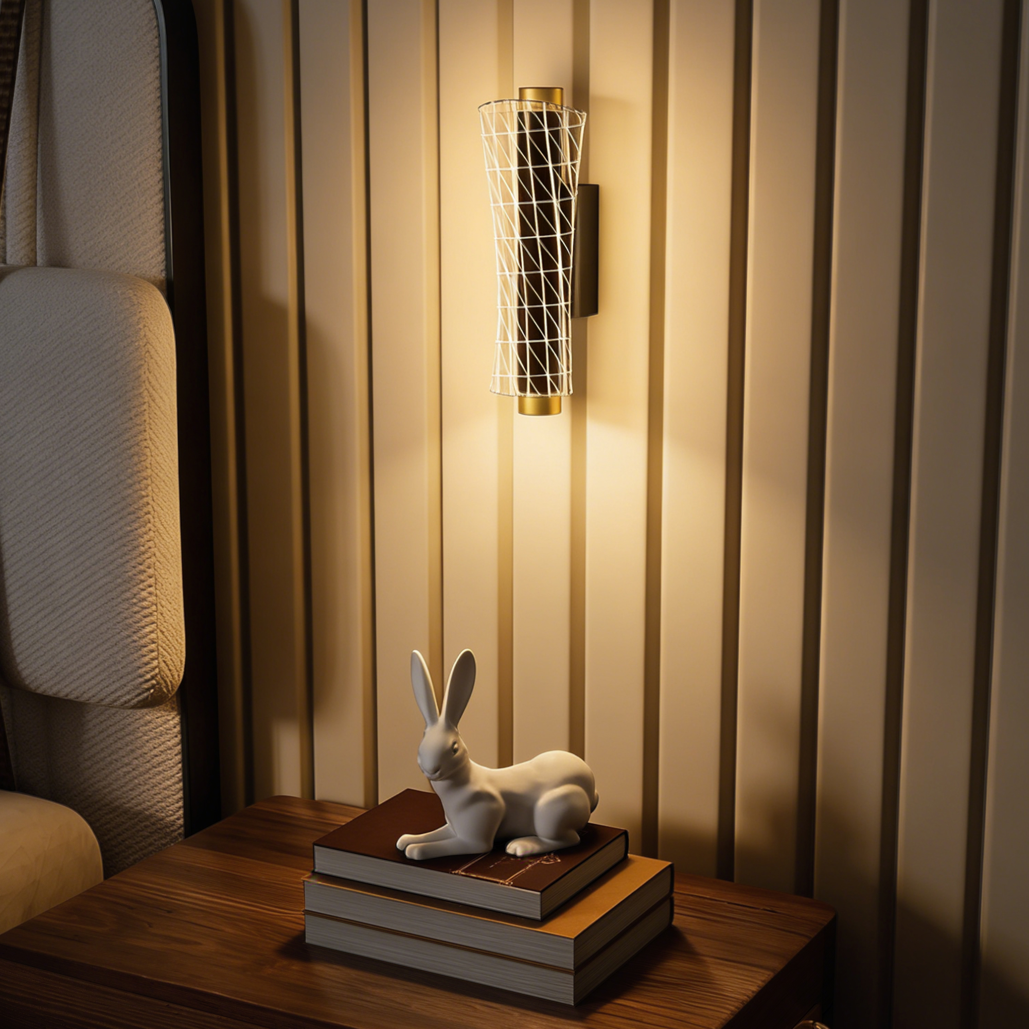 Wandleuchte Innen Wandlampe mit LED Lichte, Gitterdesign, Dimmbar Nachttischlampe Metall, Schwarz