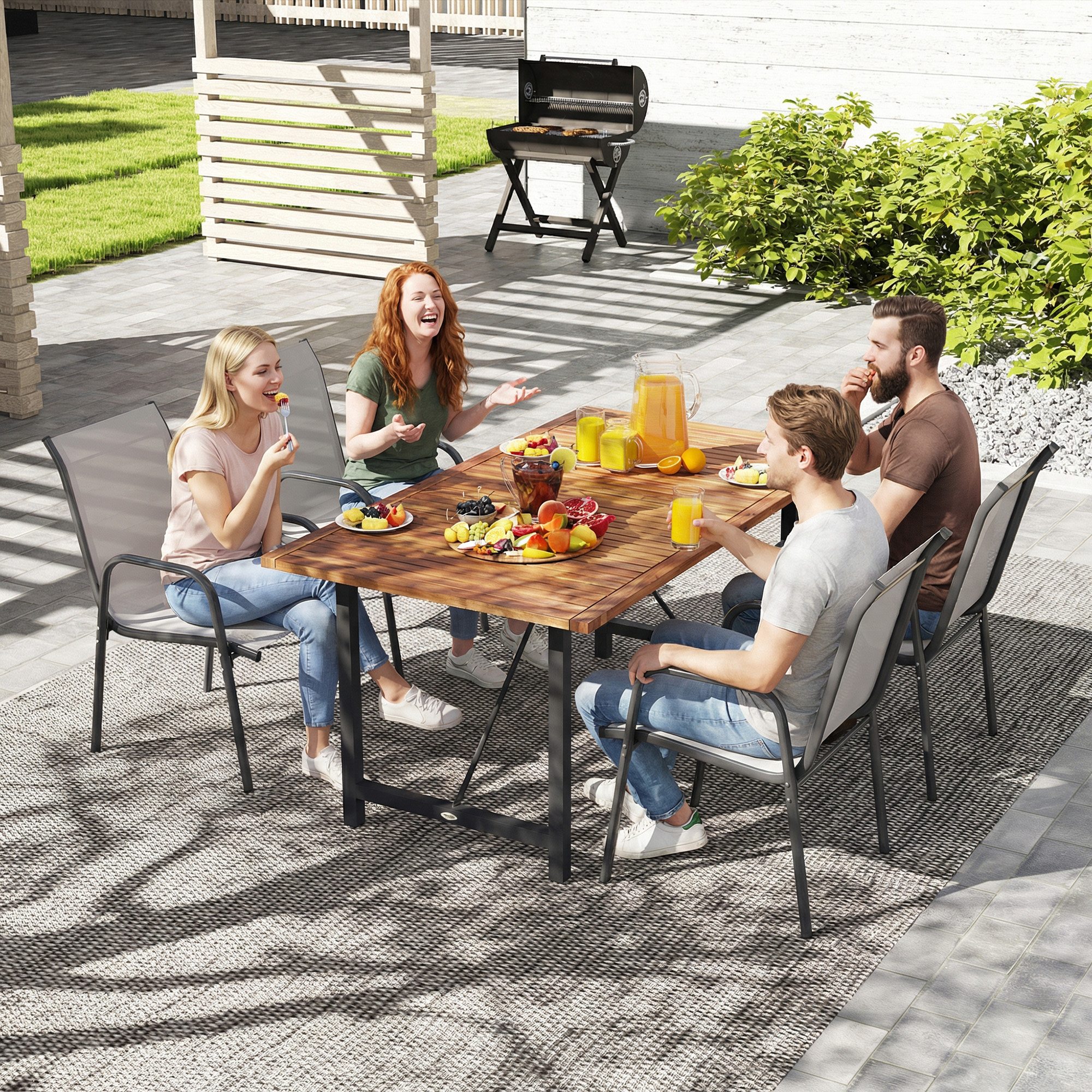 Gartenstühle 4er Set Stapelbare Terrassenstühle mit Atmungsaktive Rücken, Armlehnen 120 kg Belast