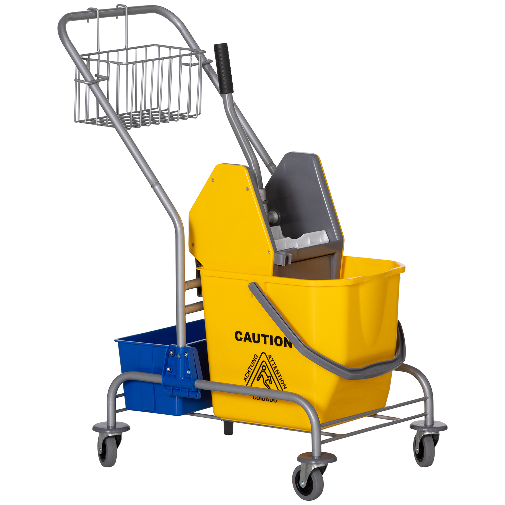 Reinigungswagen, Moppwagen, 25 L Fassungsvermögen, 4 Räder, Kunststoff, Gelb