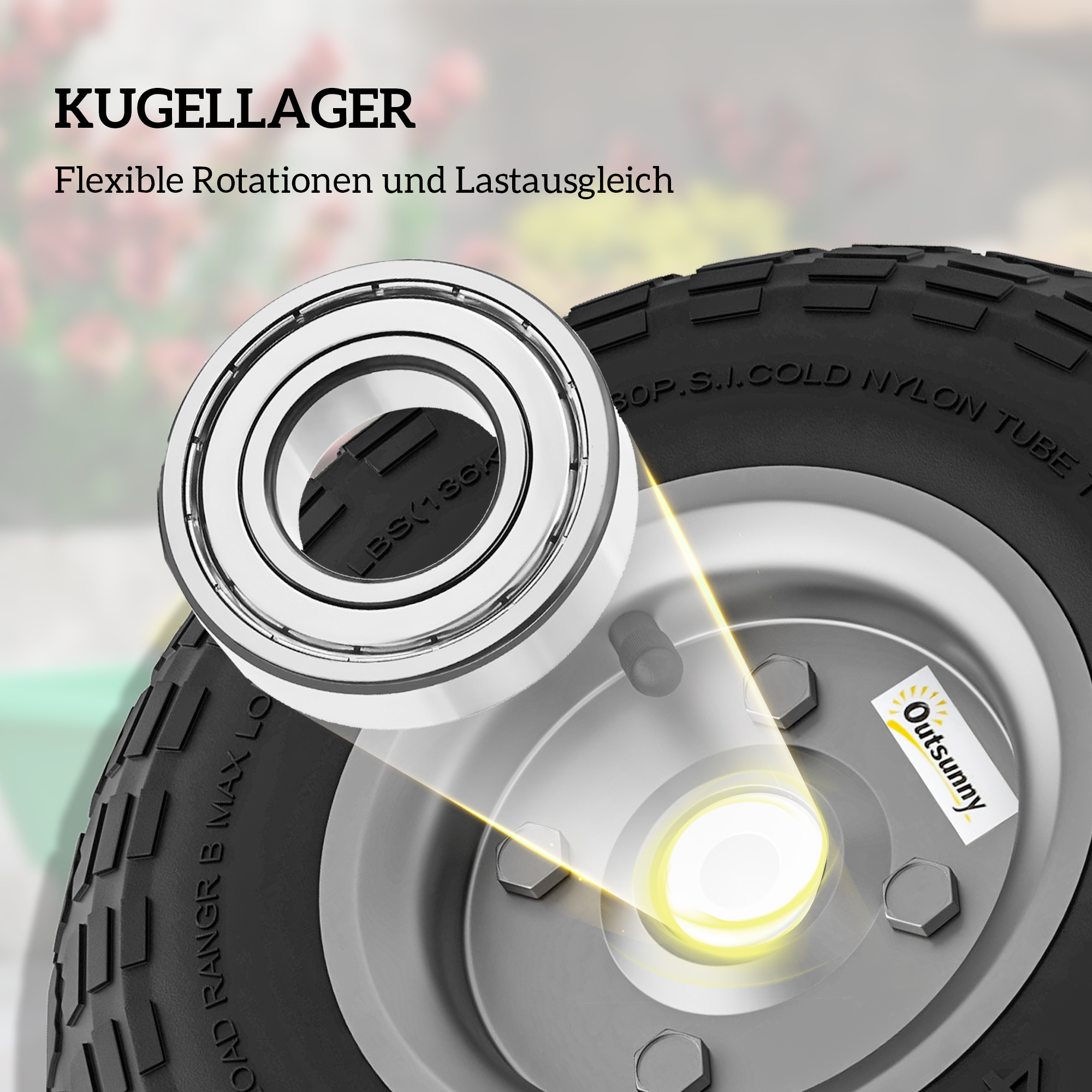 Schubkarrenrad 4er Set Ersatzrad 80 kg Ø 255 mm Vollgummi Luftreifen mit Schlauch Kugellager Schwarz