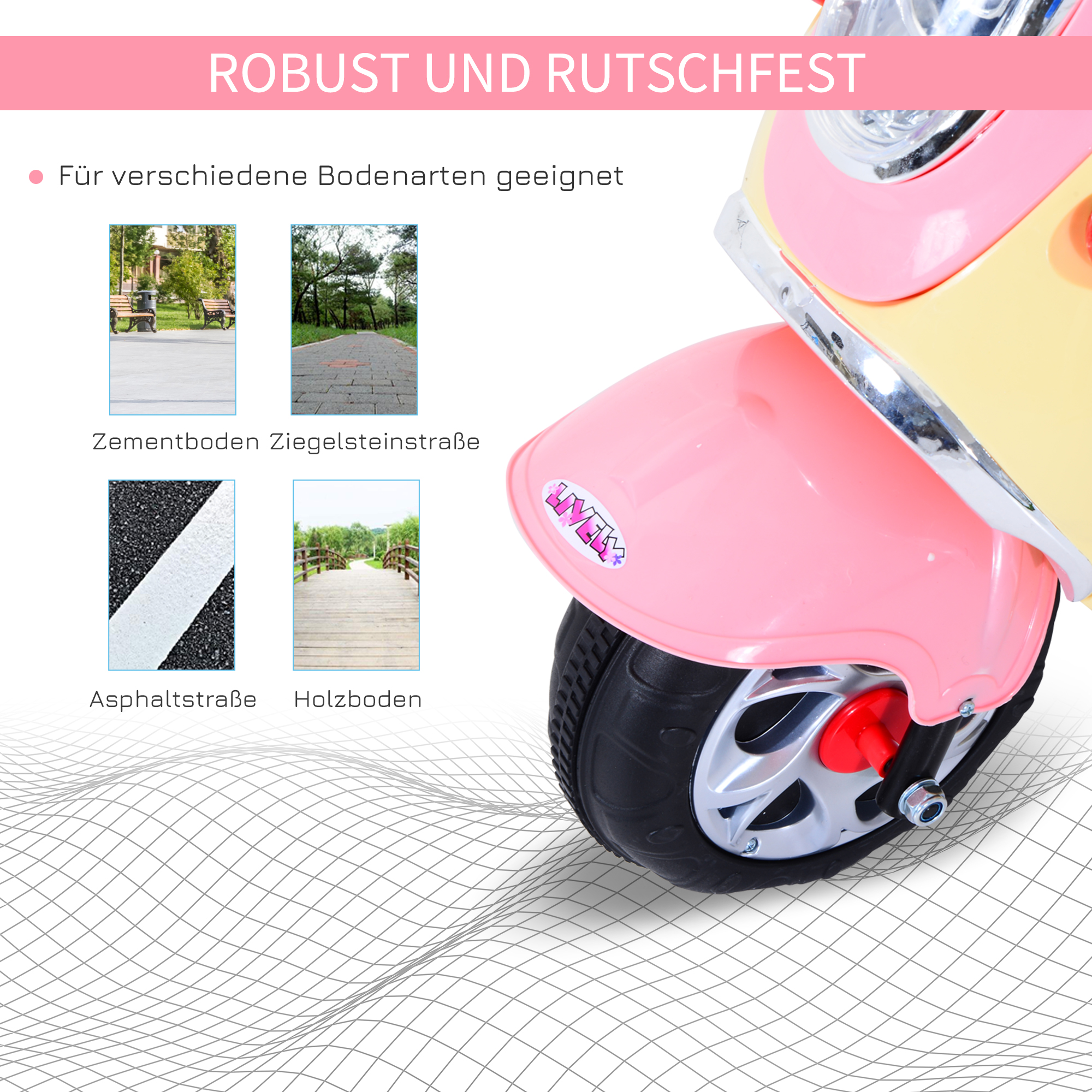 Elektro Kindermotorrad Elektromotorrad Kinderelektroauto Kinderfahrzeug Dreirad, 6V, Metall+PP, 108x51x75cm (Rosa+Gelb)