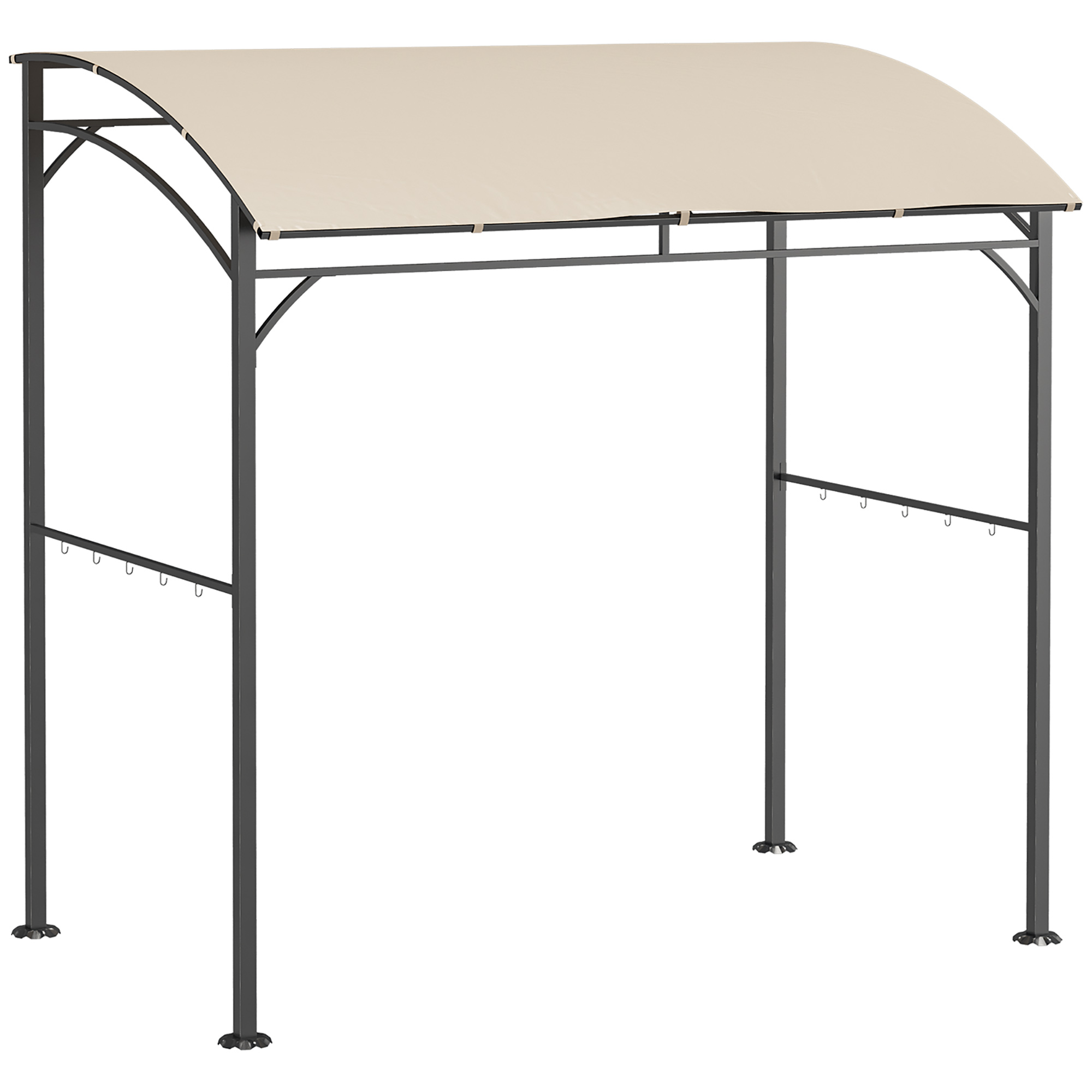Grillpavillon, Grillüberdachung, Regenschutz, Haken für Utensilien, Stahlrahmen, Beige+Schwarz, 215 x 150 x 182/220 cm