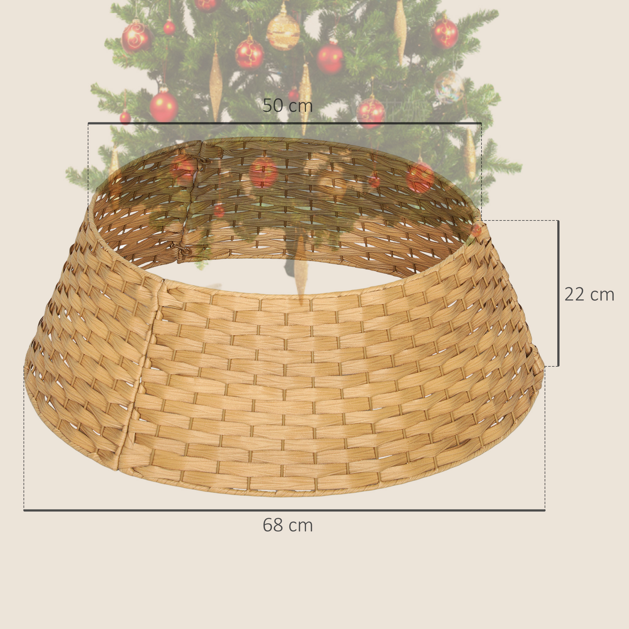 Weihnachtsbaumrock, Ø 68cm Weihnachtsbaum Kragen aus Kunststoff, für den Christbaum Ständer, Weihnachtsbaumständer Abdeckung für Zuhause, Party, Dekoration, Naturholz