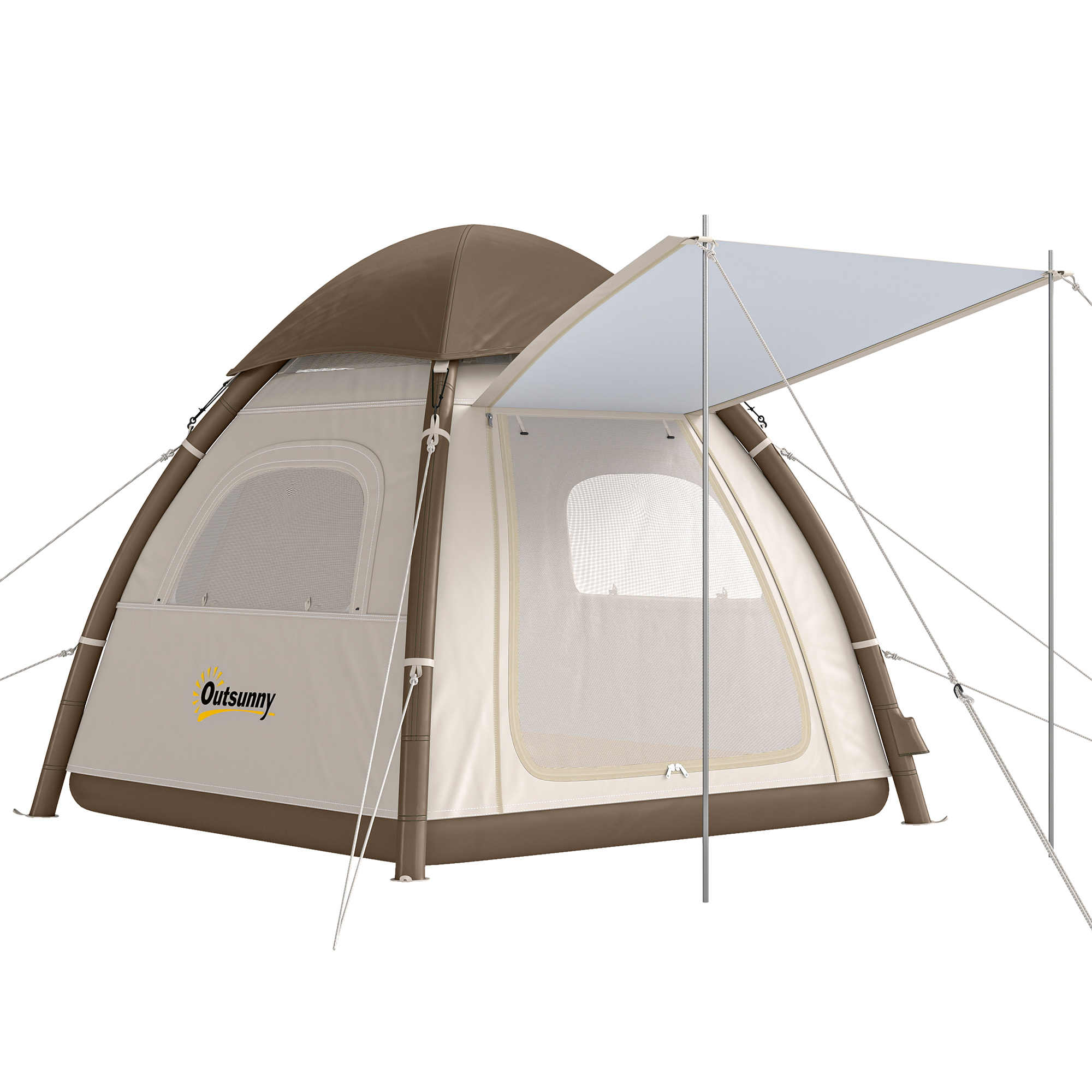 aufblasbares Zelt 3 Personen Schneller Aufbau Outdoor Camping Zelt mit Luftpumpe Meshfenster abnehmbar Dach