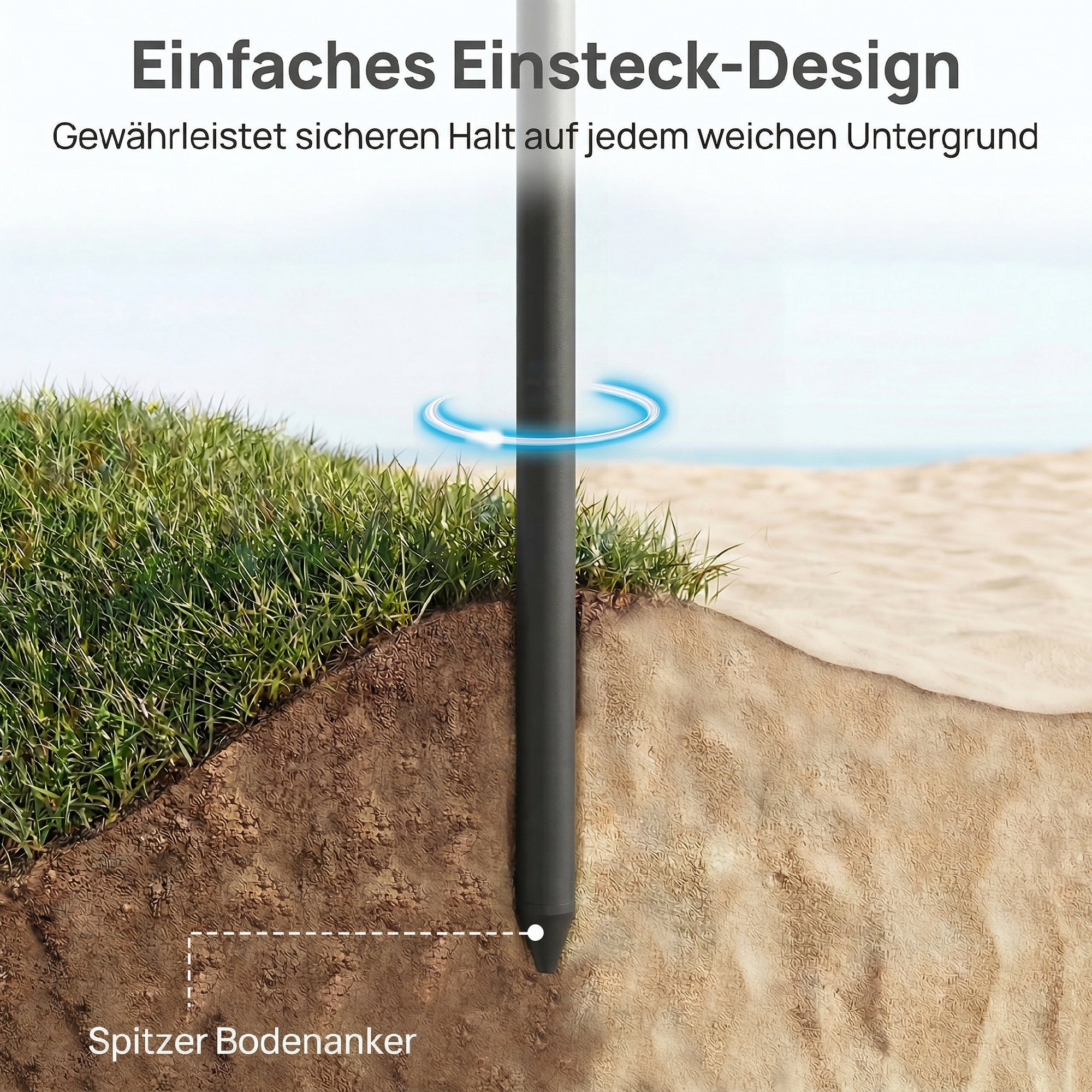 Sonnenschirm Strand Ø150 cm wasserabweisend faltbar Strandschirm mit Sandanker verstellbarer Neigung Tragetasche Beige