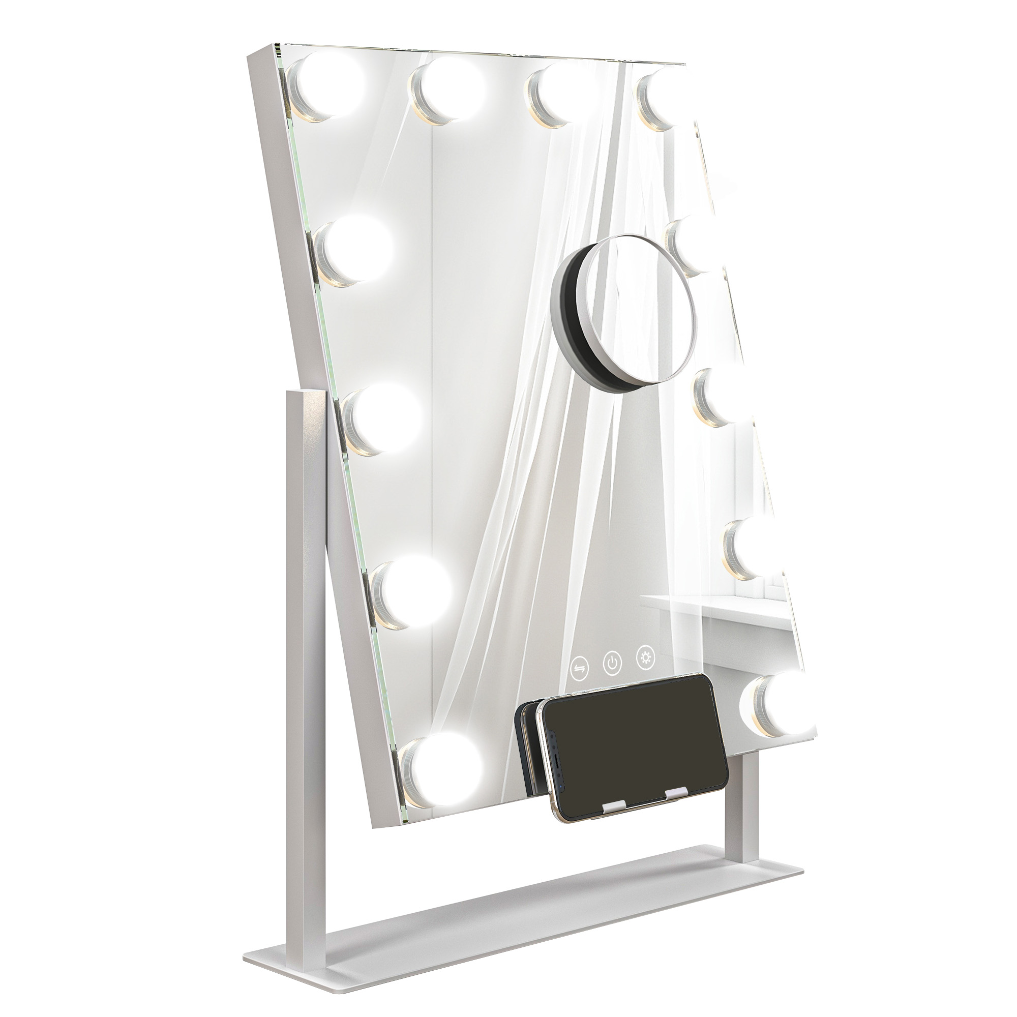 LED Kosmetikspiegel, 3 Lichtmodi, dimmbar, Touchsteuerung, USB, 37x46 cm, Weiß