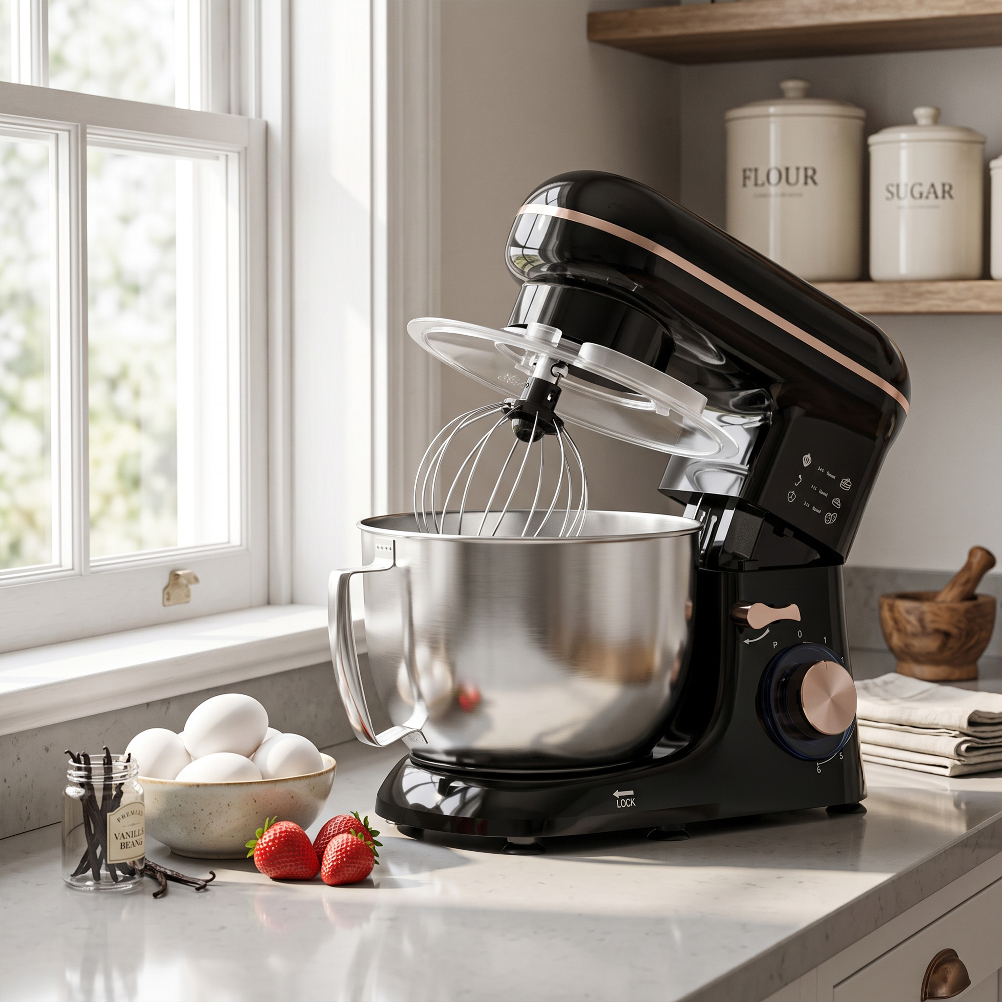 Küchenmaschine Knetmaschine mit 4,5L Edelstahlschüssel 1300W Teigmaschine mit 6+P Geschwindigkeit Beige
