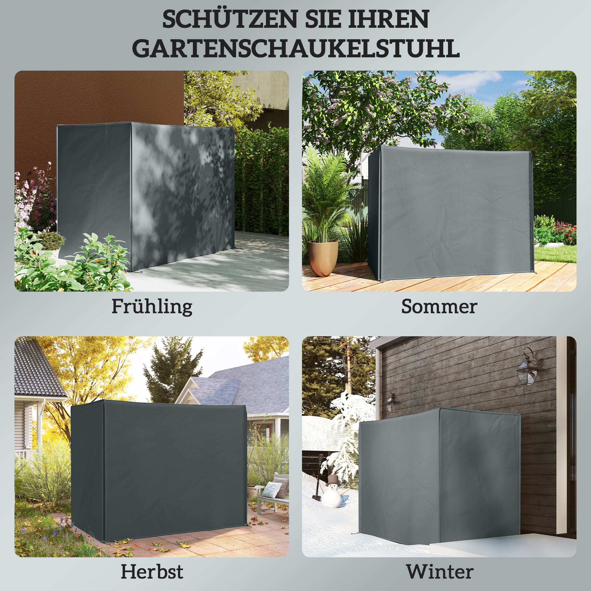 Hollywoodschaukel Abdeckung 3 Sitzer Wasserdicht Schutzhülle für Gartenschaukel Oxford Gewebe 220 x 125 x 172 cm, Grau