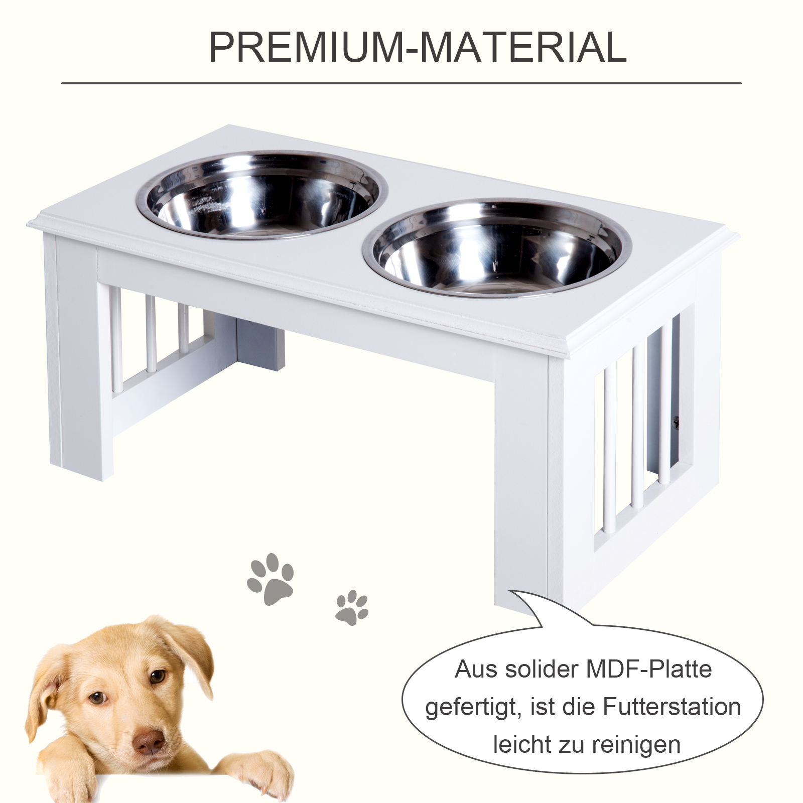 Hunde-Futterstation, rutschfest, 58,4 x 30,5 x 25,4cm, Weiß, 2L pro Napf