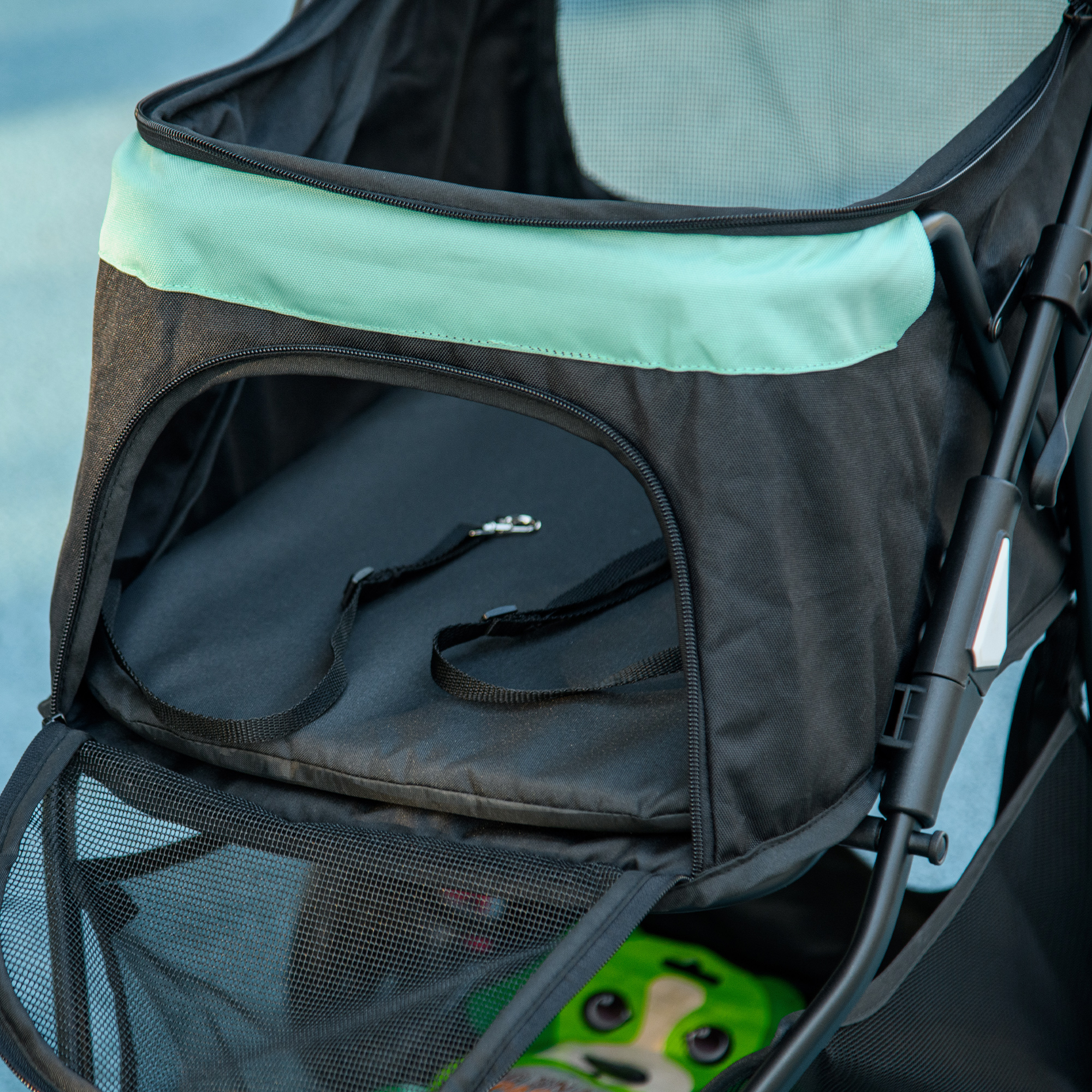 Haustierbuggy Hundebuggy, klappbar, mit Regenschutz, 2 Getränkehalter, Blau + Grün