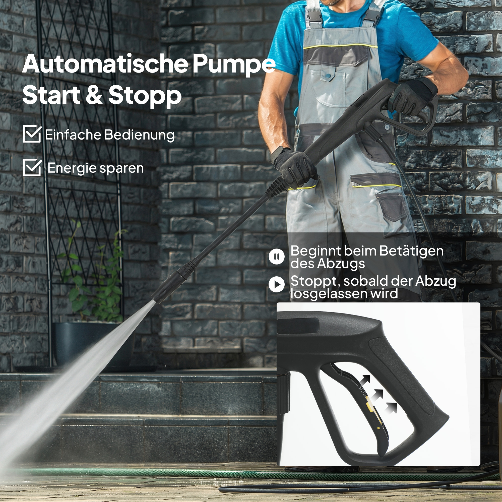 Hochdruckreiniger mit Aluminiumpumpe 135 bar Maximaldruck 1800W Leistung 540 L/h 5m Schlauch verstellbare Düse & Griffe