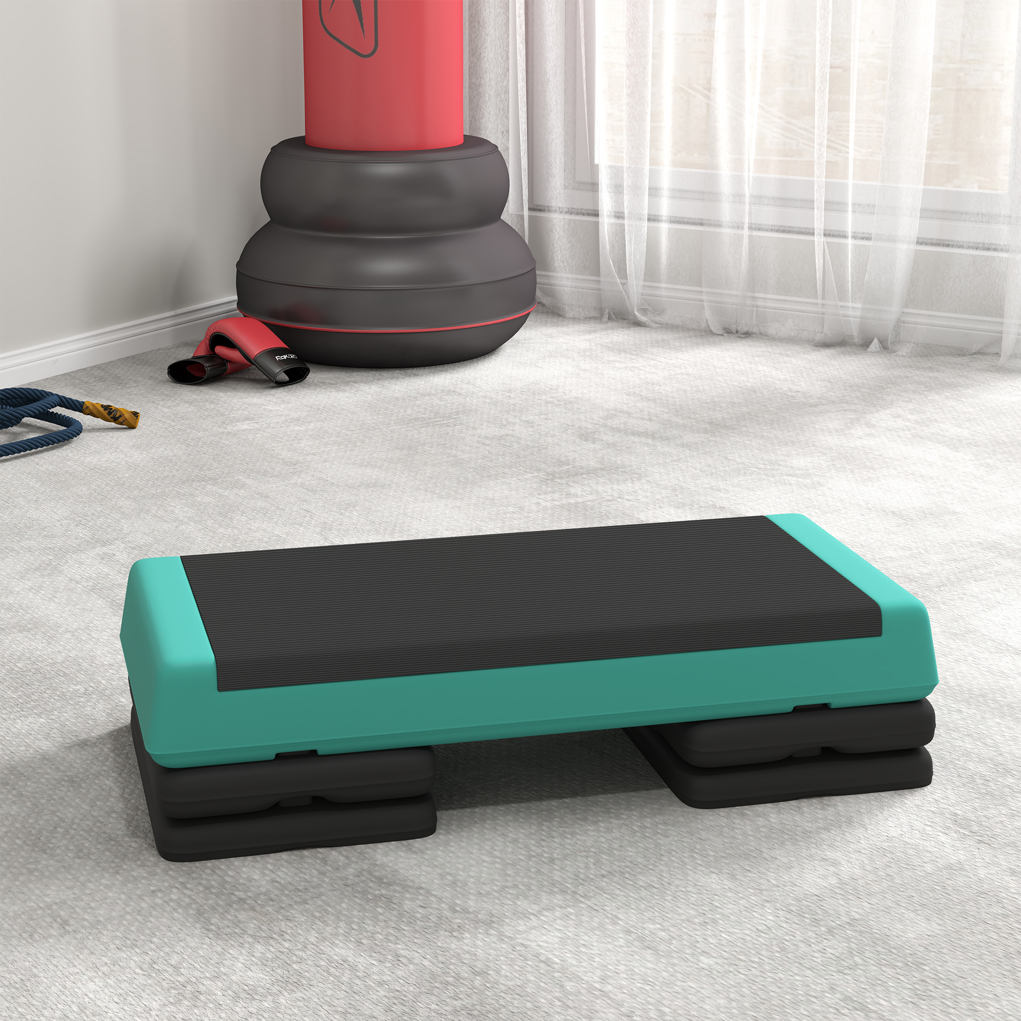 Steppbrett höhenverstellbar Fitness Aerobic Stepper mit 3 Stufen (10,5/15,5/20,5 cm), Anti-Rutsch Grün