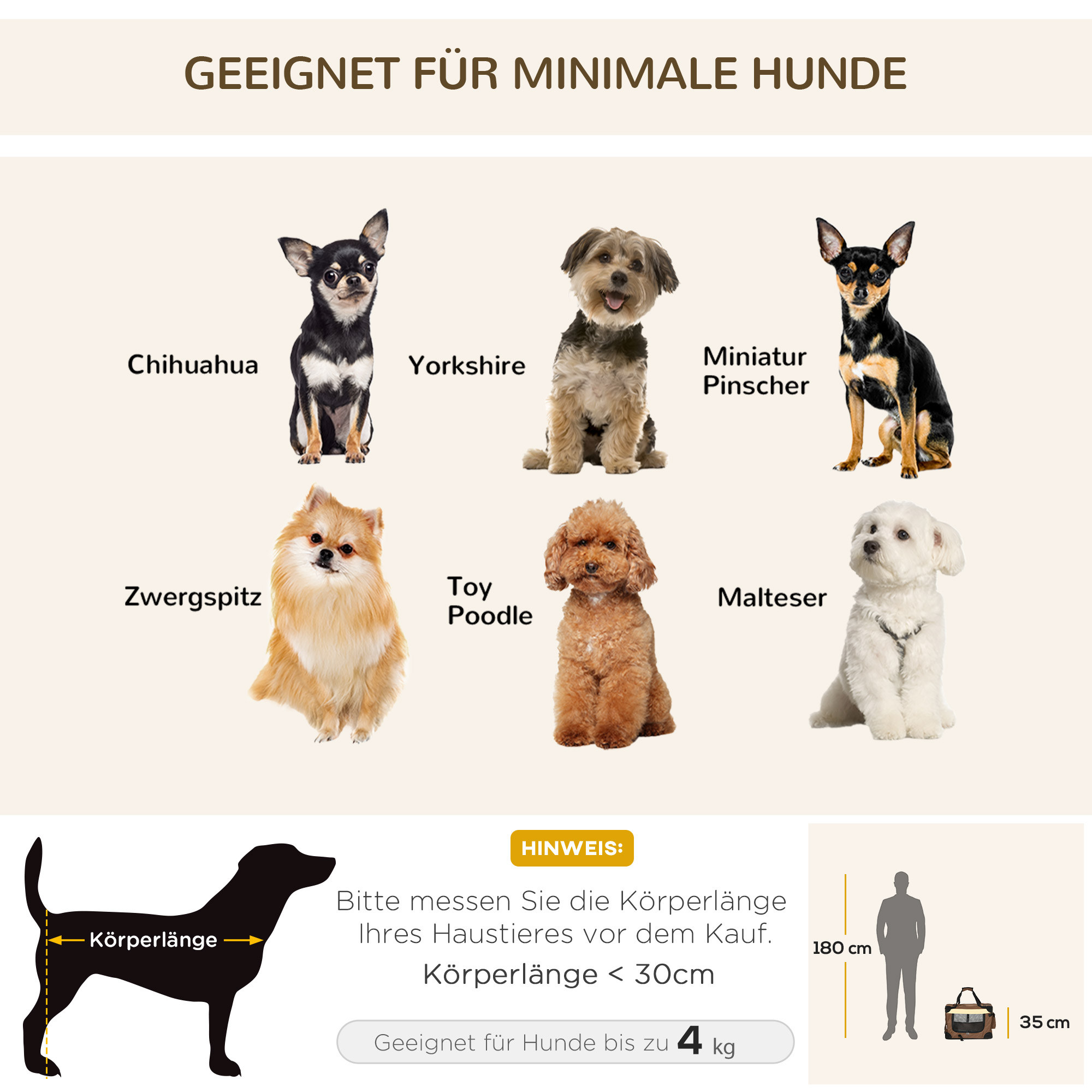 Hundetasche Hundetransporttasche, 3 Eingänge, faltbar, 70 x 51 x 50 cm, Braun + Beige