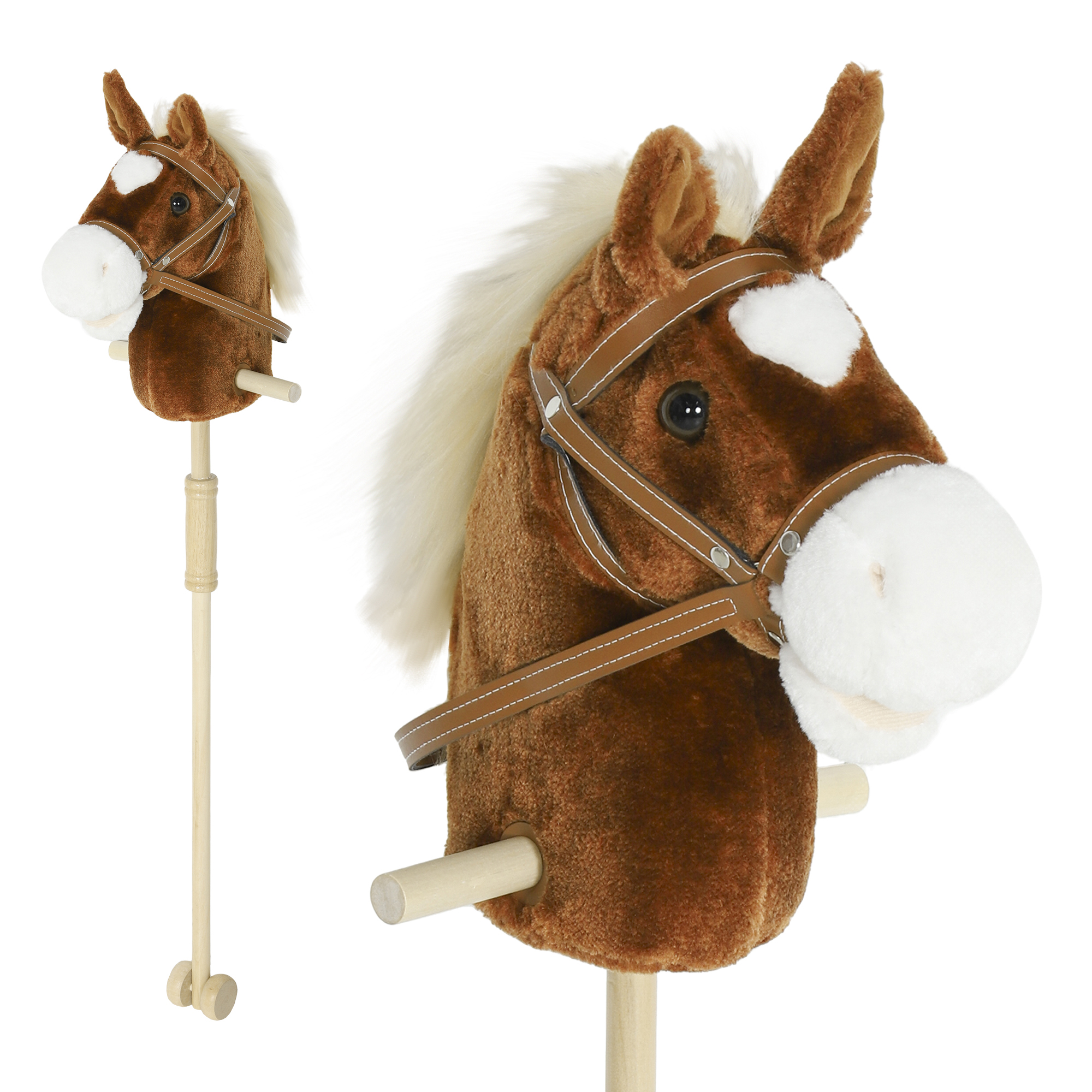 Steckenpferd Kinder Steckenpferde mit Sound, Griffe, Rolle, Stockpferd zum Reiten für Kinder 24+ Monate, Braun