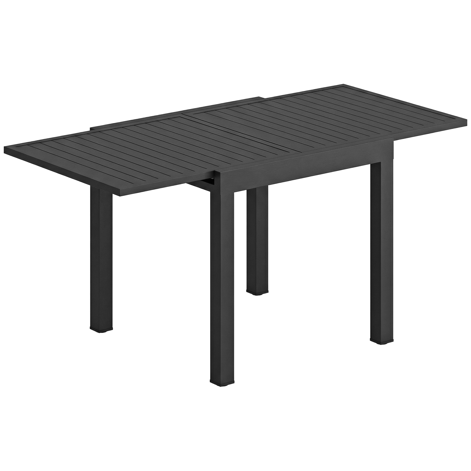 Gartentisch Ausziehbarer 80/160 x 80 cm Aluminium Esstisch für 4-6 Personen, Rechteckig mit Lamellenplatte
