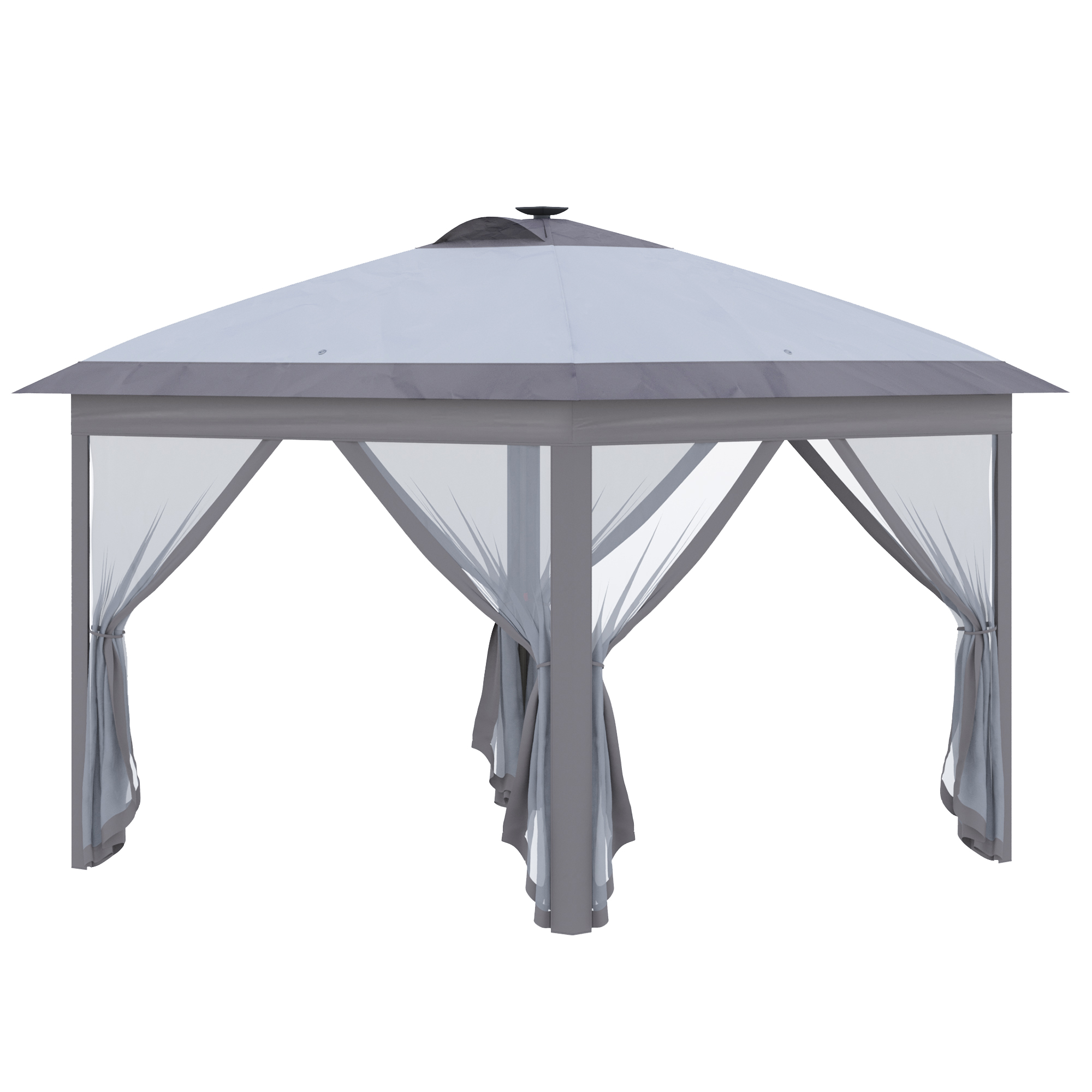 3,3 x 3,3 m Faltpavillon mit LED-Beleuchtung, Meshvorhänge, Tragetasche, Grau