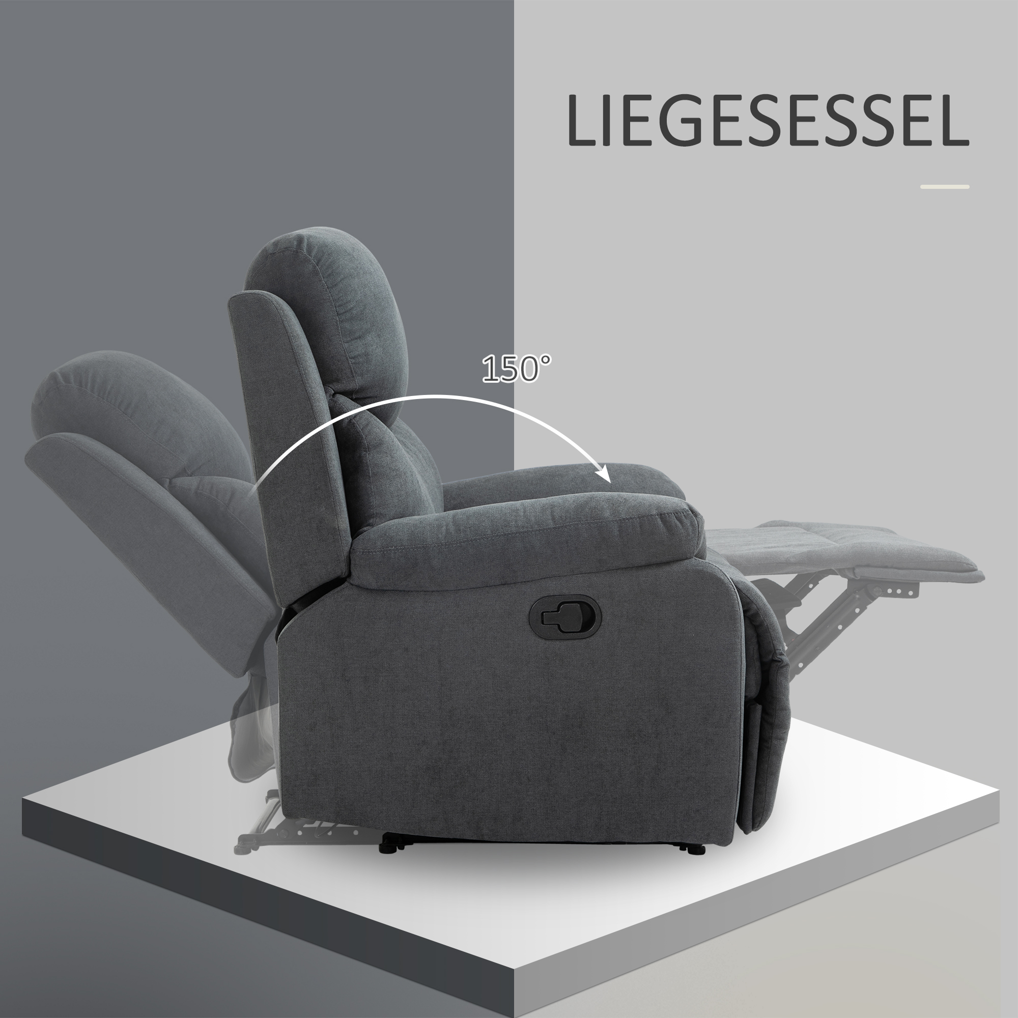 Sessel mit Liegefunktion für Wohnzimmer, 150° neigbar, Leinenoptik, Dunkelgrau