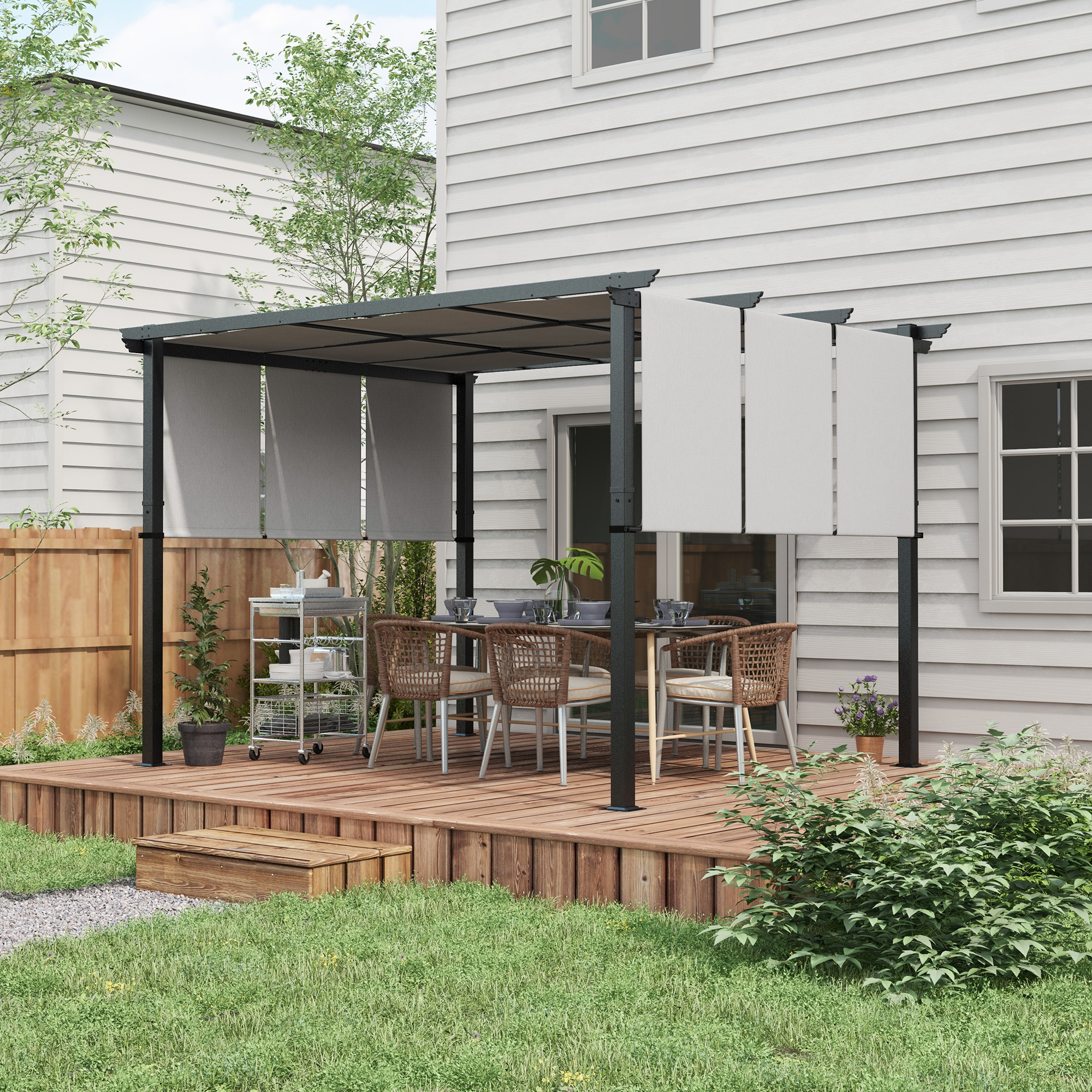 Markise Sonnenschutz. Pergola, wetterbeständig,  inkl. Befestigungsmaterial, 3 x 3,5 m, Dunkelgrau
