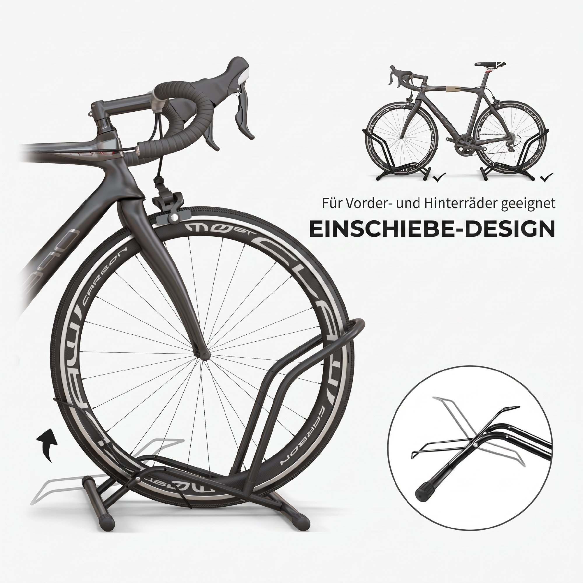 Fahrradständer für Fahrräder Stahl Fahrradhalter mit 85 mm Reifenbreiten freistehender 59 x 41 x 38 cm Schwarz