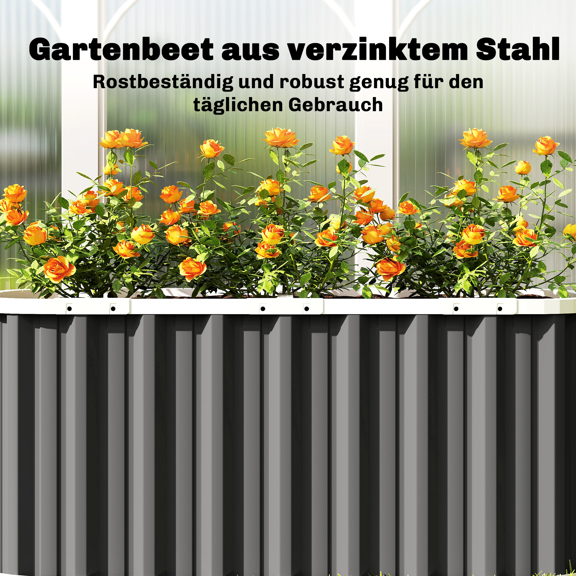 Hochbeet Metall 136 x 53 x 61 cm Tief Gartenbeet mit Schutzkanten Pflanzenetiketten Handschuhe Offenem Boden