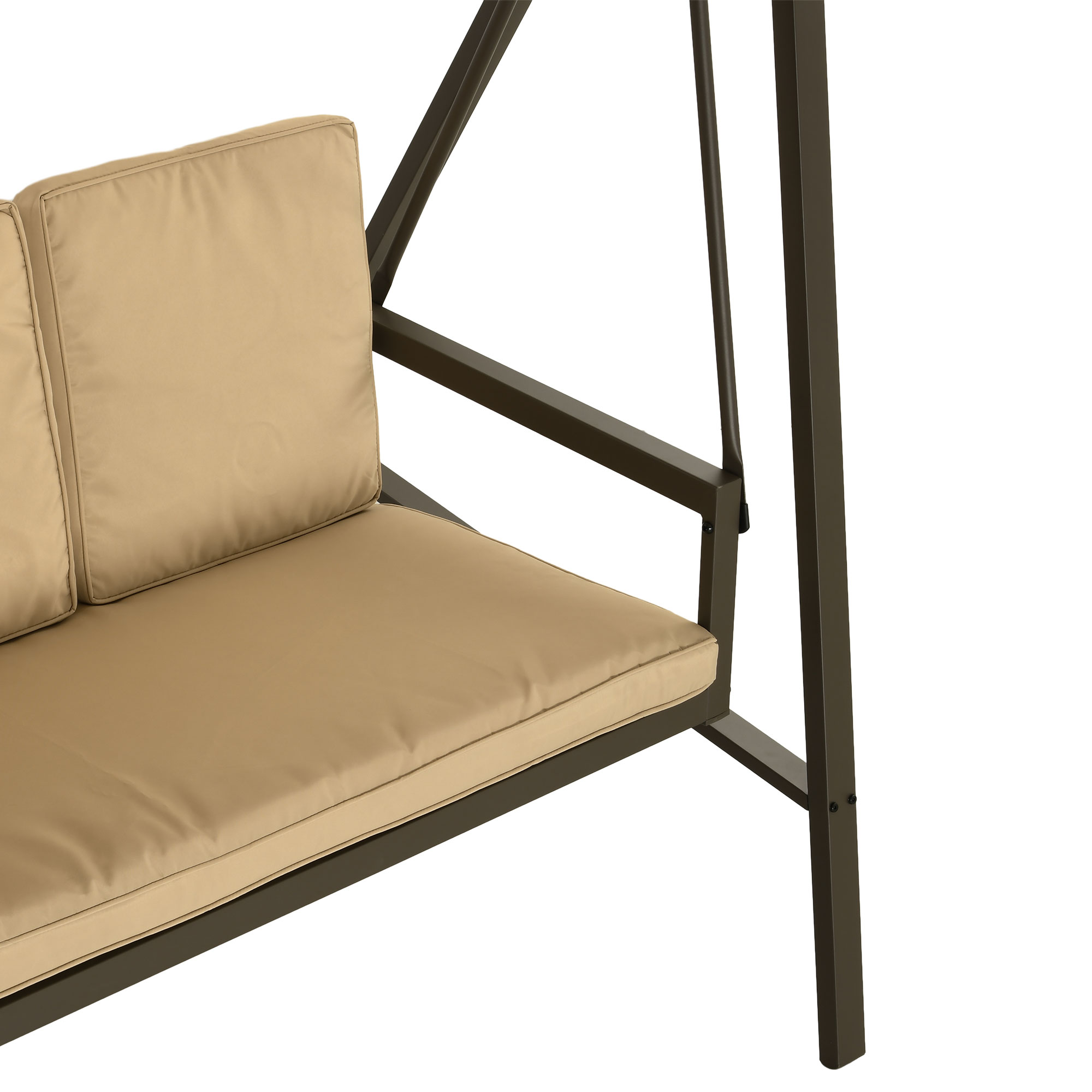 Hollywoodschaukel Gartenschaukel Schaukelbank, verstellbares Sonnendach, 200 cm x 125 cm x 175 cm, Beige + Braun
