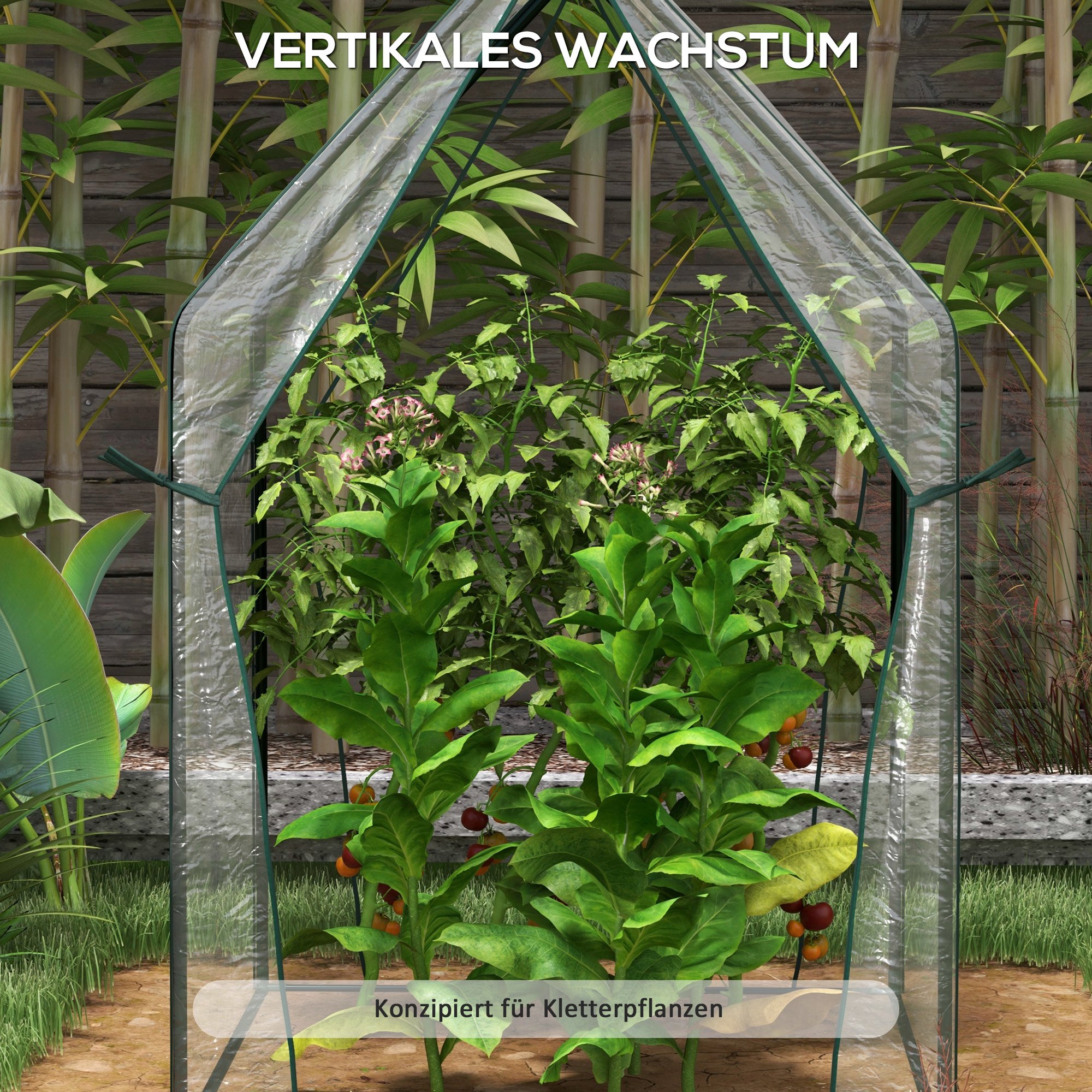 Gewächshaus Frühbeet Treibhaus, 90 cm x 90 cm x 145 cm, Transparent +Schwarz