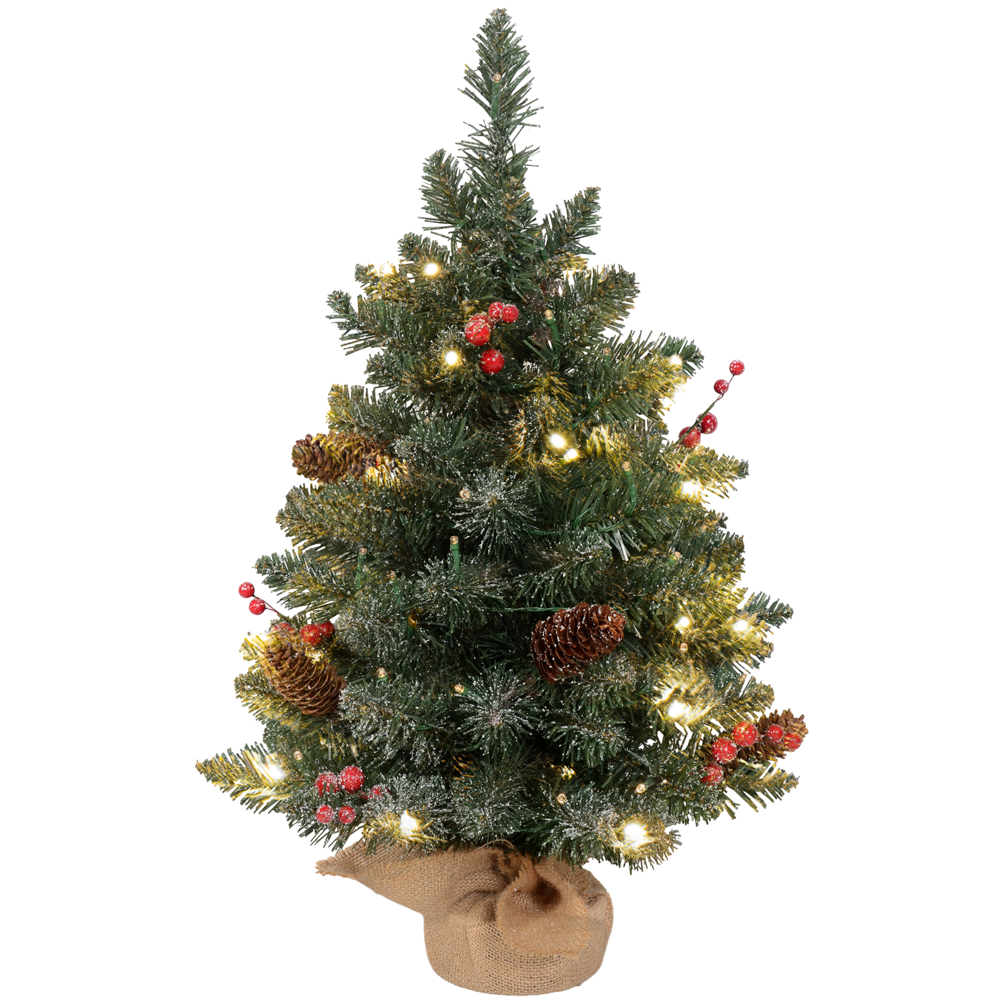 Weihnachtsbaum mit LED-Beleuchtung, 60 cm, Tannenzapfen und rote Beeren, inkl, Ständer, Grün/Weiß Weihnachtsbaum mit LED-Beleuchtung, 60 cm, Tannenzapfen und rote Beeren, inkl, Ständer, Grün/Weiß