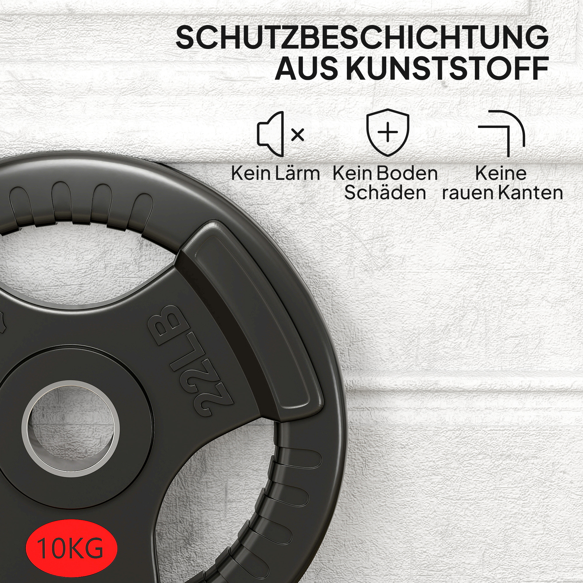 2er-Set Hantelgewichte, 2 x 10 kg Gewichte, Hantelscheiben-Set für 5 cm Hantelstange, Ø 50 mm Bohrung, Schwarz