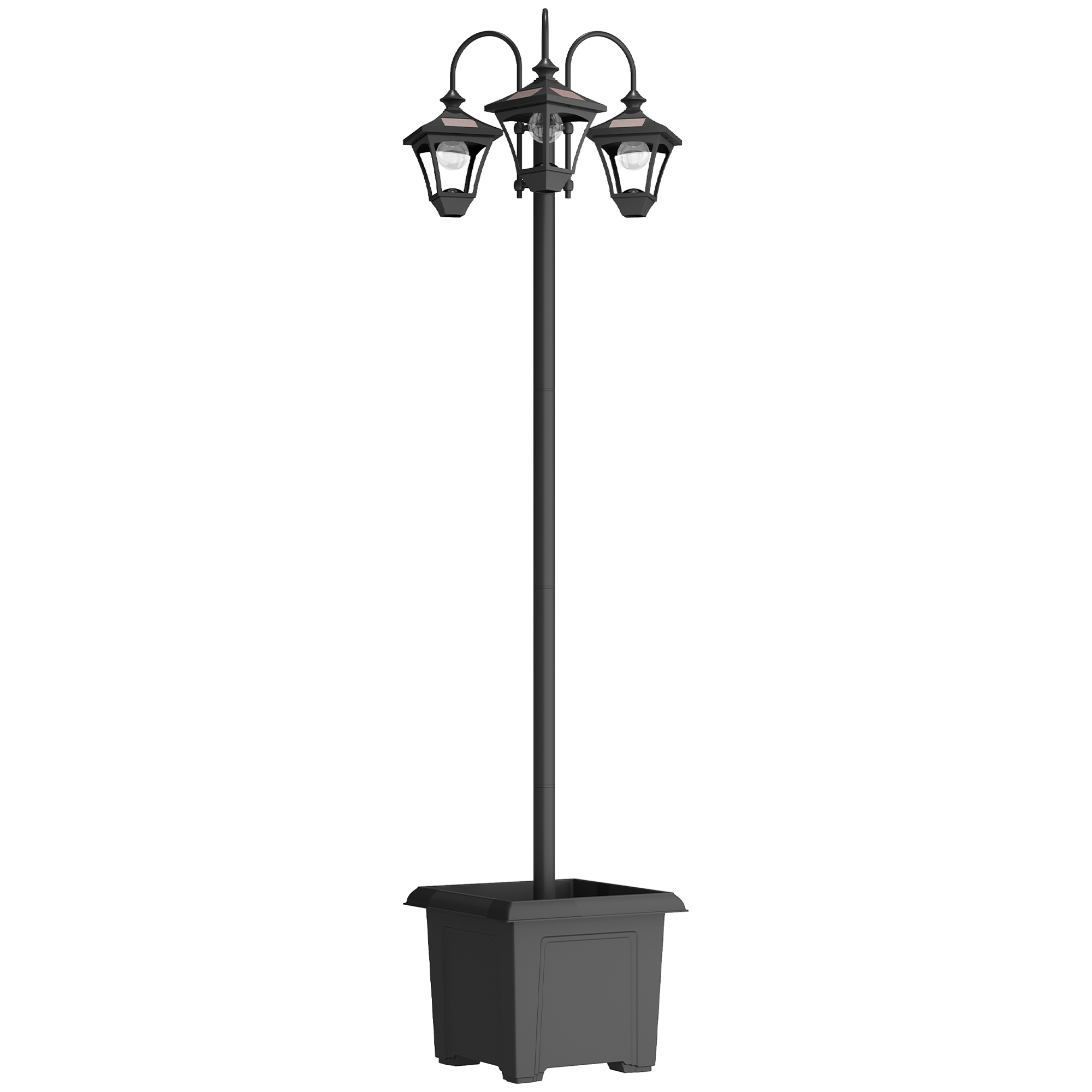 Solar Laterne Stehleuchte mit Blumentopf 185cm Höhenverstellbar Außen Gartenlaterne mit 3 Lampenköpfe Lichtsteuerung