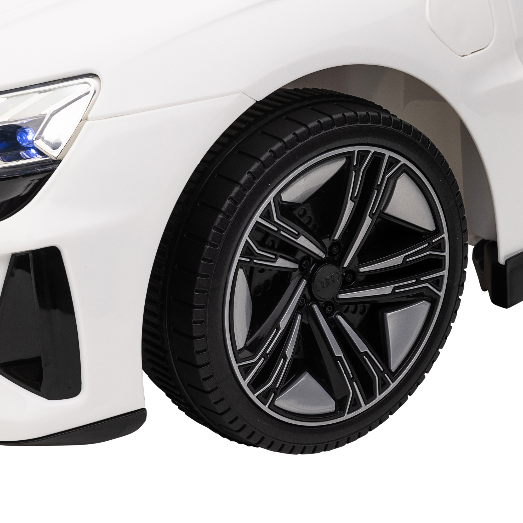 Kinder-Elektroauto Audi RS e-tron GT mit Sicherheitsgurt, Fernbedienung, Scheinwerfern, Musikfunktion, weiß, 103 x 58 x 41cm