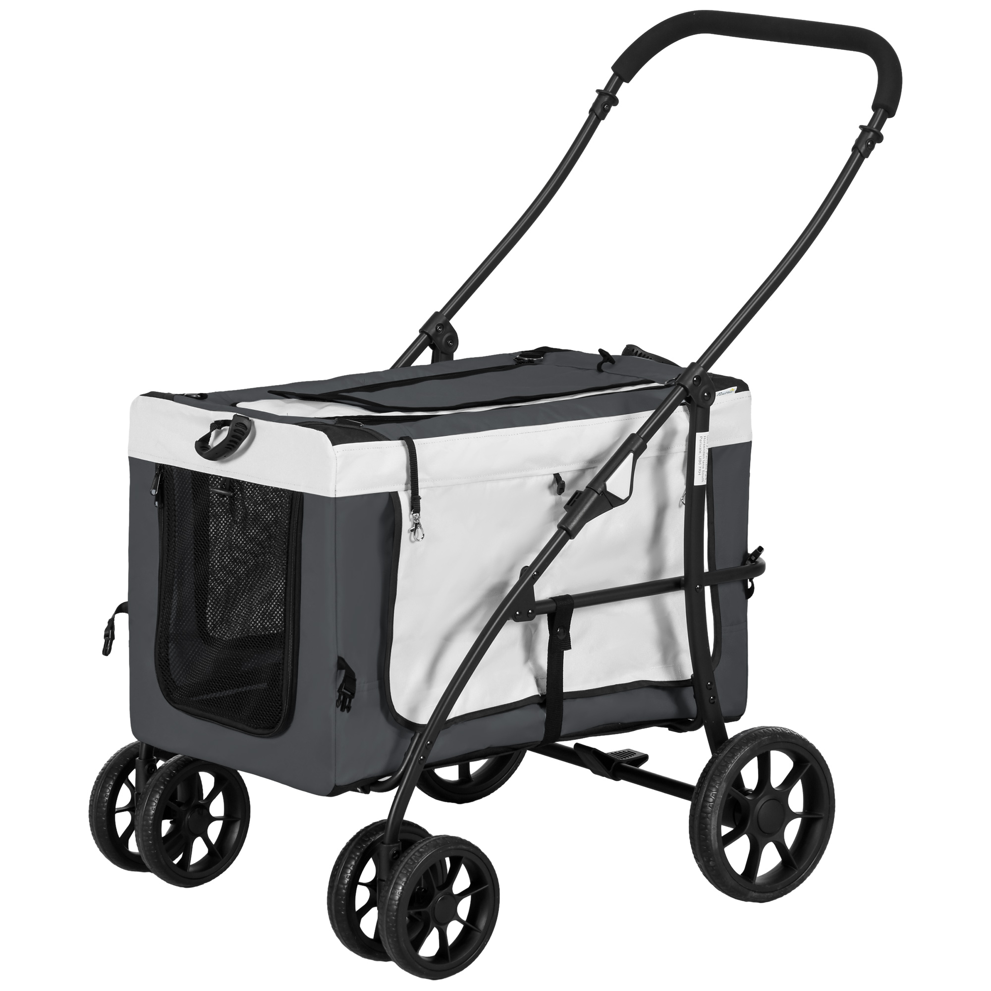 Hundbuggy Haustierbuggy bis 10kg klappbar abnehmbarer Korb 81 x 58 x 97,5 cm Schwarz + Grau + Weiß