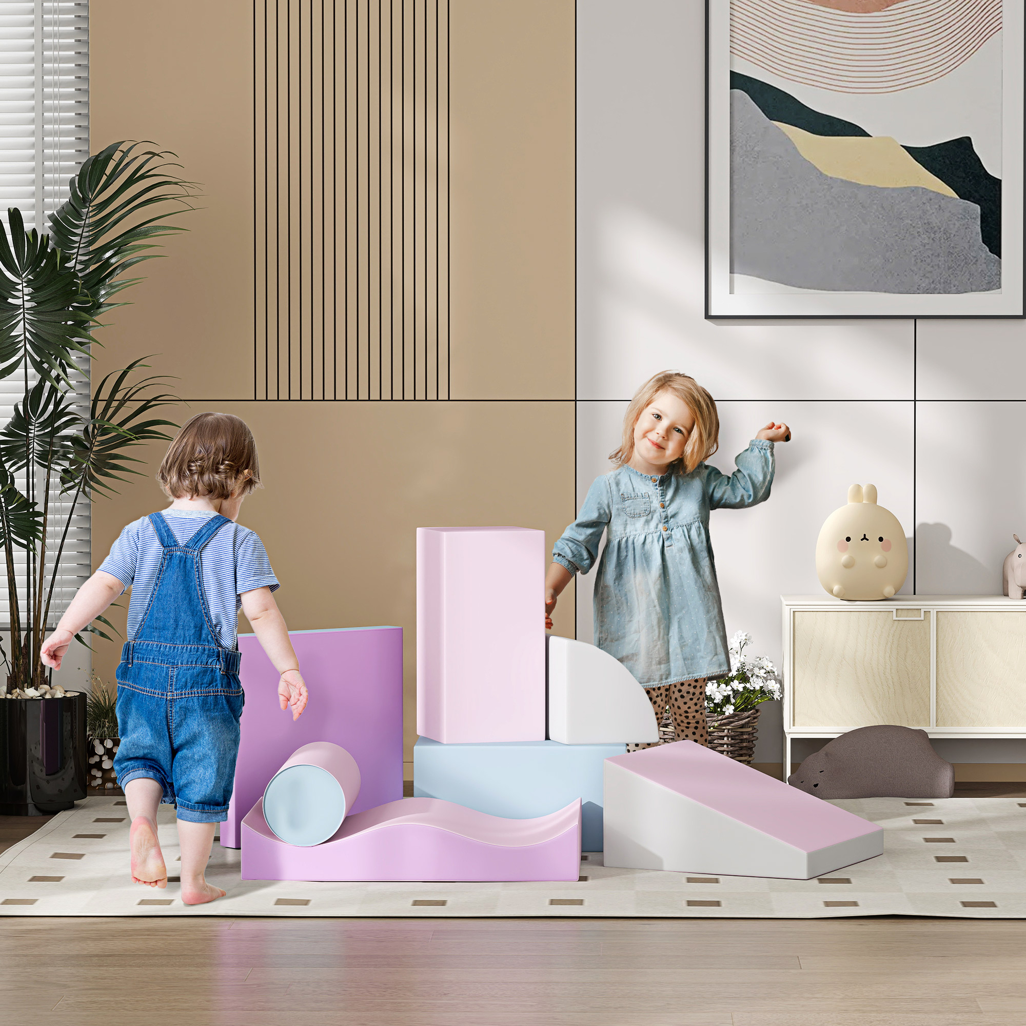 Schaumstoff-Bausteine für Kinder, fördert Kreativität, Kunstleder, 40x40x20 cm, Mehrfarbig, 1-3 Jahre