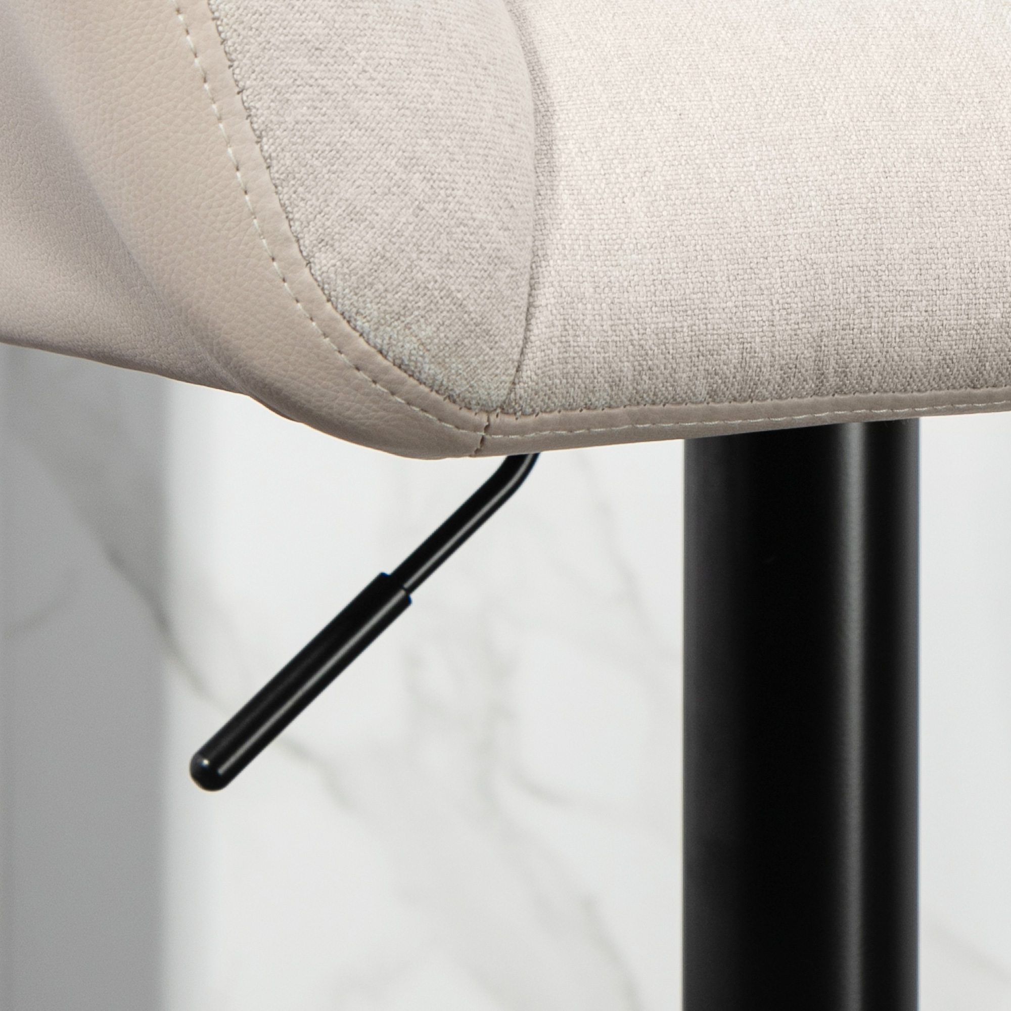 Barhocker 2er-Set Retro-Design höhenverstellbar Kunstleder Leinenoptik Creme + Schwarz