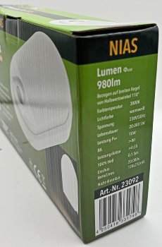 LED Wandleuchte "NIAS" IP54, 3000K, 10W, 980lm, 140° Bewegungsmelder